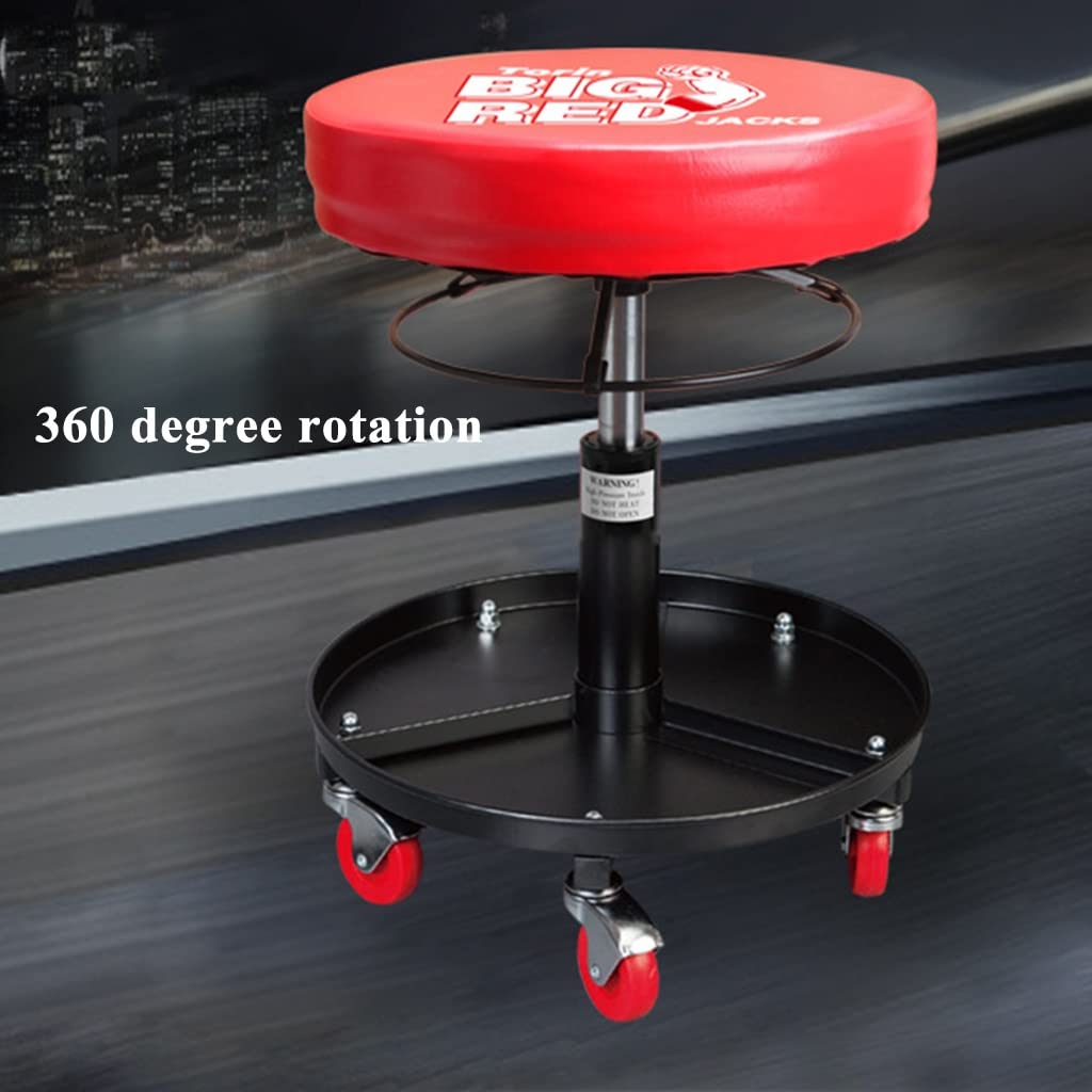 Adjustable Height Pneumatic Mobile Rolling Garage Stool with Equipment Tray & 5 Casters (54cm-42cm) - Perfect Mechanic Roller Seat for Auto Repair, Workshop & DIY Projects