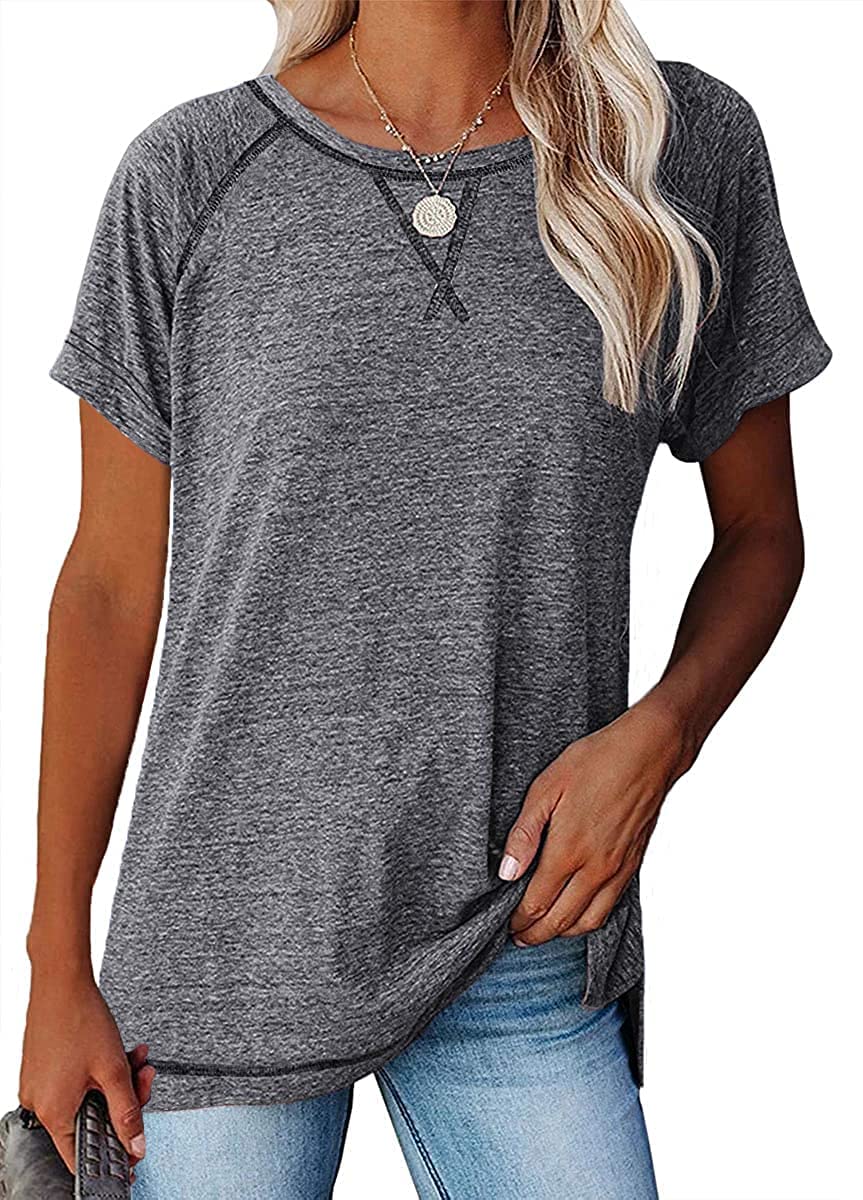 Bigeoosh Women's Summer Crewneck T-Shirt - Side Split Casual Tee in Solid Colors | Perfect for Everyday Wear, Outings, and Layering