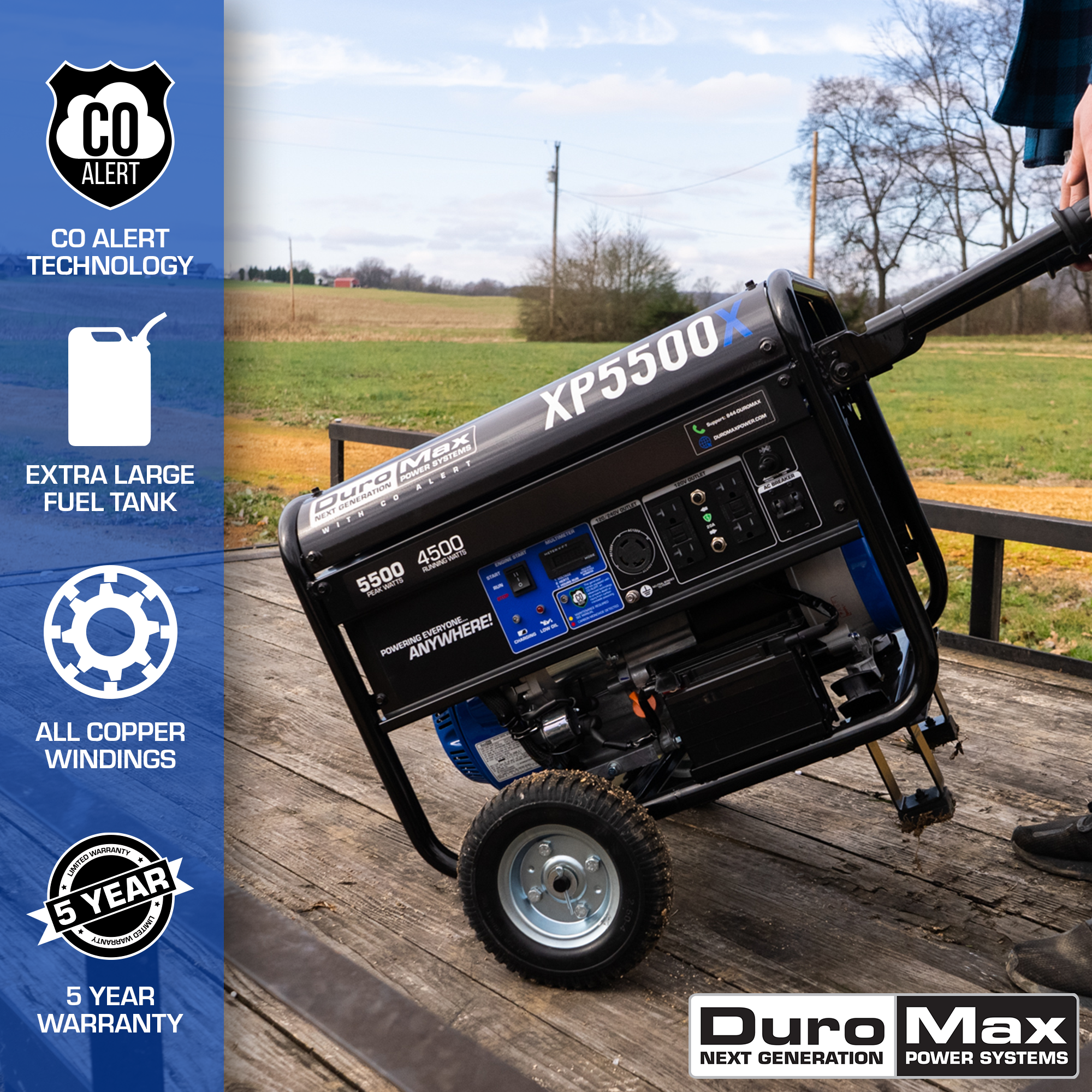 5500W Portable Gasoline Generator with CO Alert - Reliable Backup Power for Home, Camping & Outdoor Emergencies