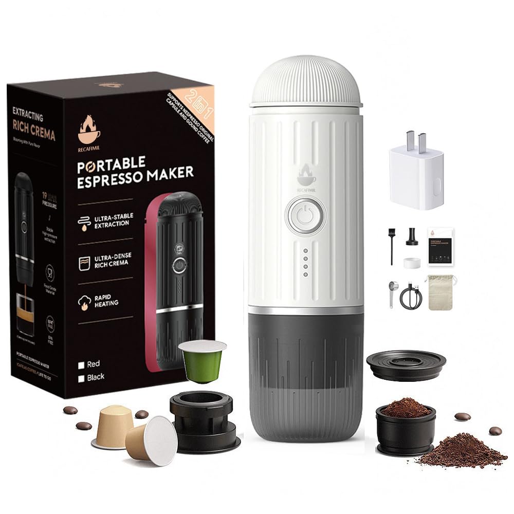 Portable Espresso Machine 120W with 19 Bar Pressure - 7500mAh Rechargeable Battery Coffee Maker for Travel, Camping, Office & Home Use - Compact Red Design Perfect for Road Trips, Commuting and Outdoor Adventures