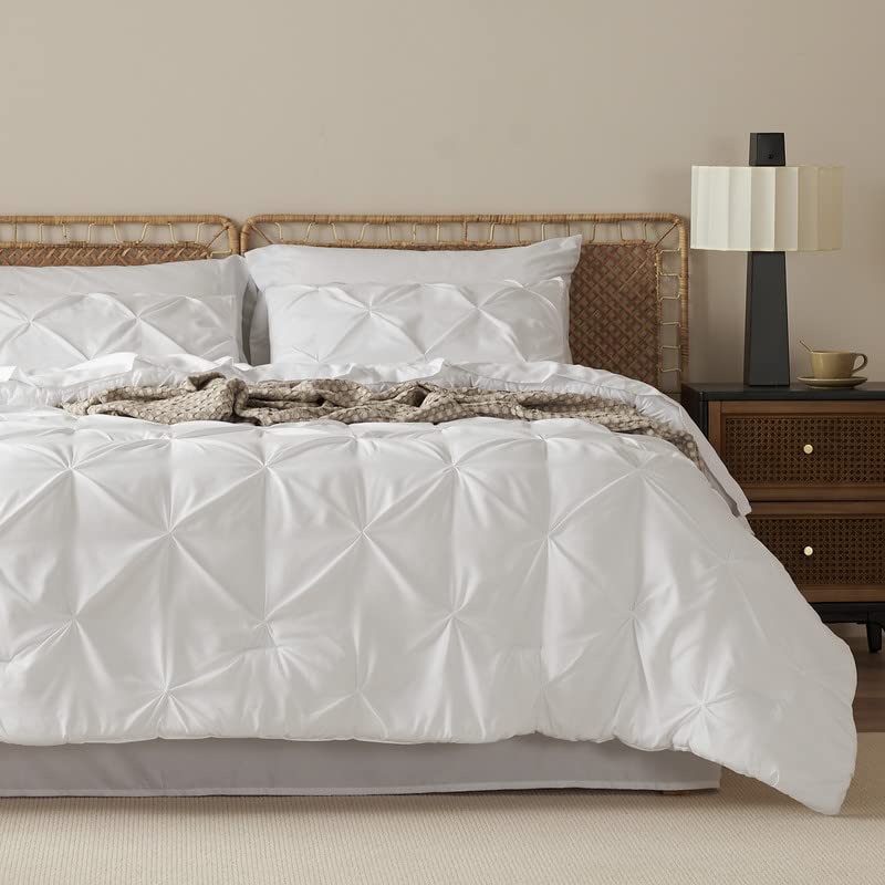Bedsure King Size Comforter Set - 7 Piece White Pinch Pleat Bedding Set with Comforter, Sheets, Pillowcases & Shams | Ultra Soft GentleSoft™ Fabric | Perfect for Master Bedroom, Guest Room & Gift Giving
