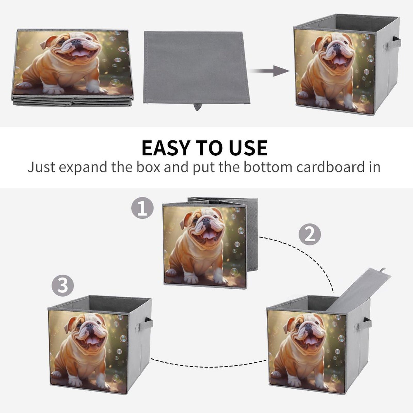 French Bulldog Storage Bins 2PCS - Foldable Organizers with Handles for Home & Office
