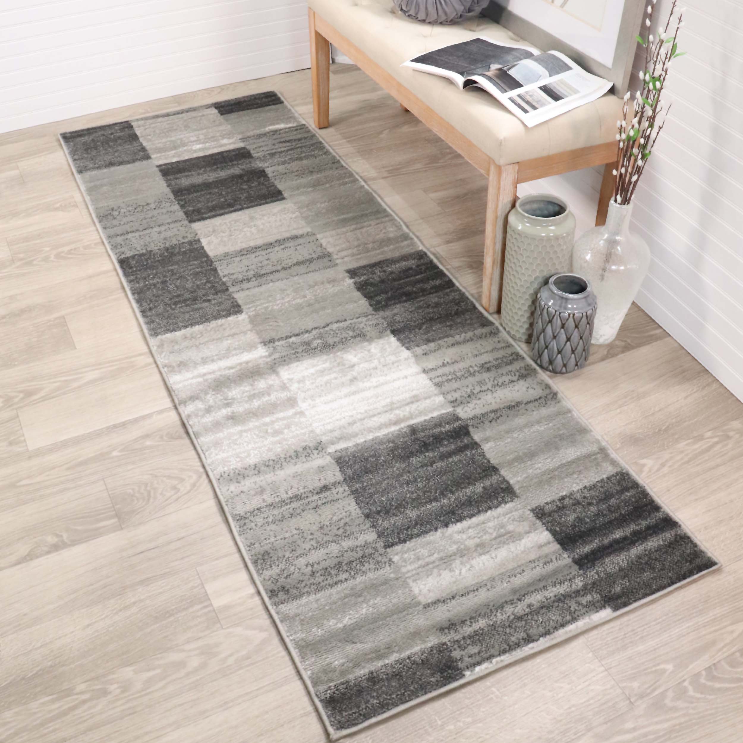 Blairwood Modern Geometric Patchwork Indoor Area Rug - Non-Slip Soft Living Room Carpet, Bedroom Runner Rug for Home Decor