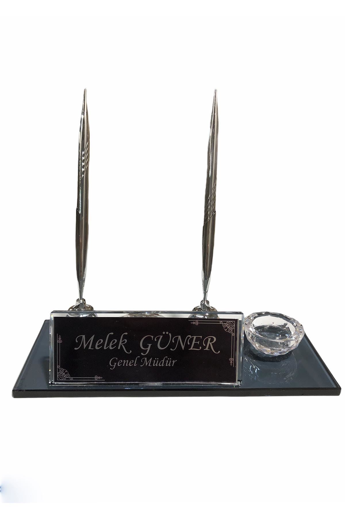 MOOG Black Glass Desk Name Plate with Clock - Elegant Office Nameplate with Built-in Clock for Professional Workspace Decor