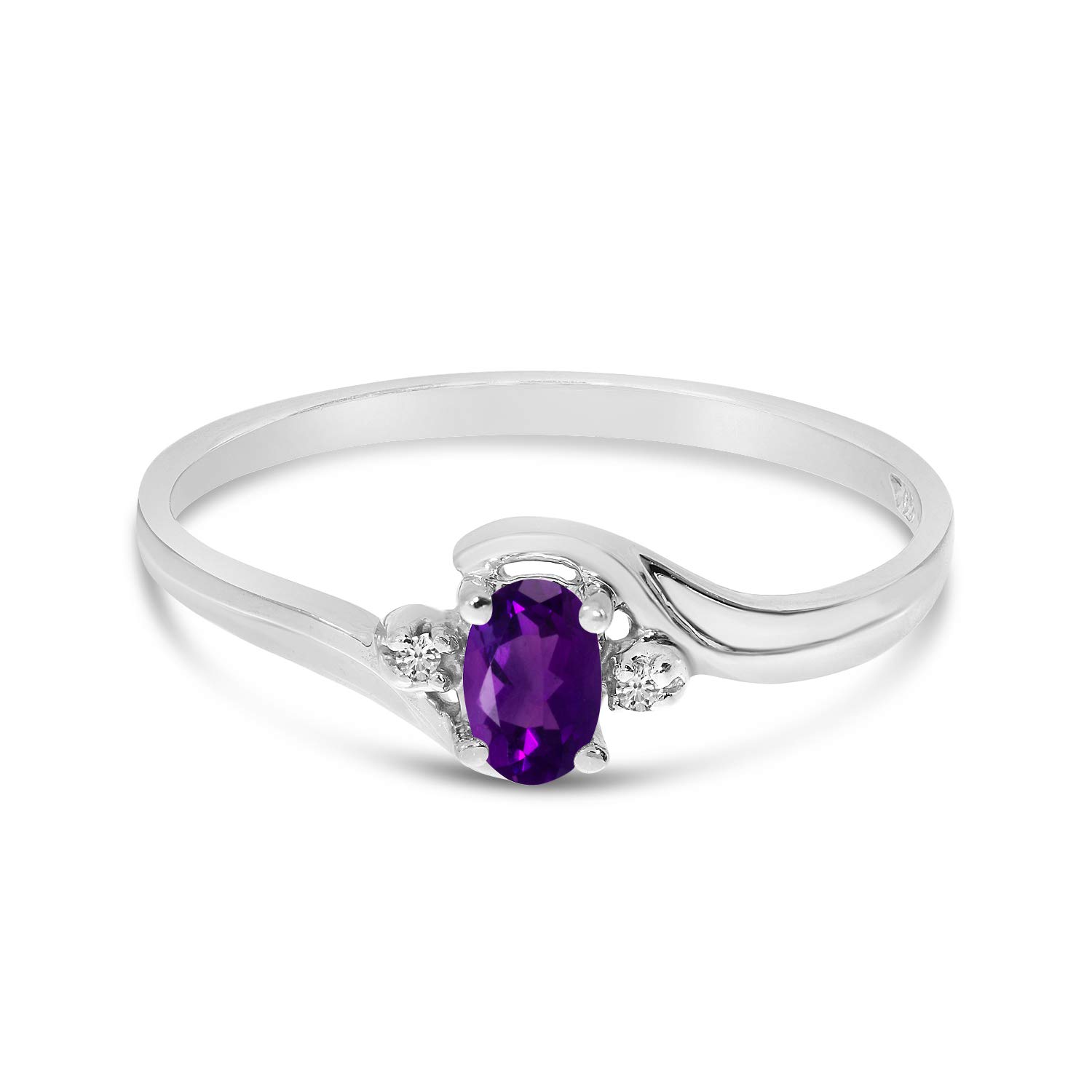 10K White Gold Oval Amethyst and Diamond Ring for Women - Elegant Engagement, Wedding, Anniversary Jewelry Gift