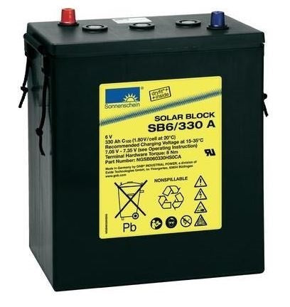 Sonnenschein 6V 330Ah Deep Cycle Solar Battery for Off-Grid Power, RV, Marine, and Solar Panel Systems - Long Lasting AGM Battery for Renewable Energy Storage