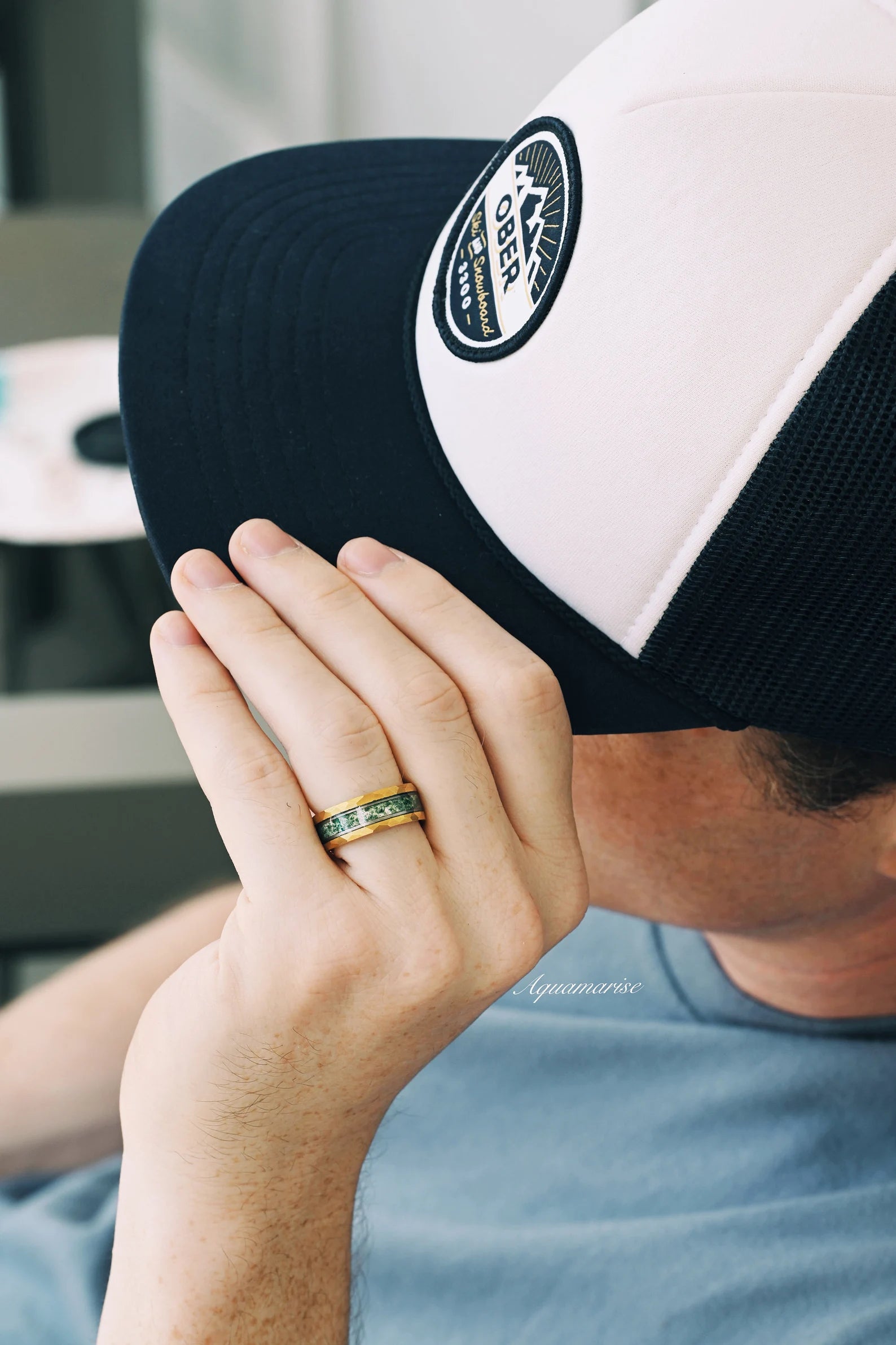 Skye Kite™ Green Moss Agate Couples Ring - Matching Promise Rings for Him & Her - Perfect for Anniversaries, Engagements & Romantic Gifts