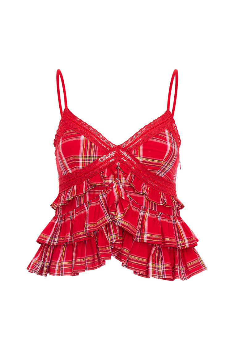Abbott Women's Tartan Plaid Ruffle Blouse - Stylish Casual Top for Work, Date Night & Holiday Parties