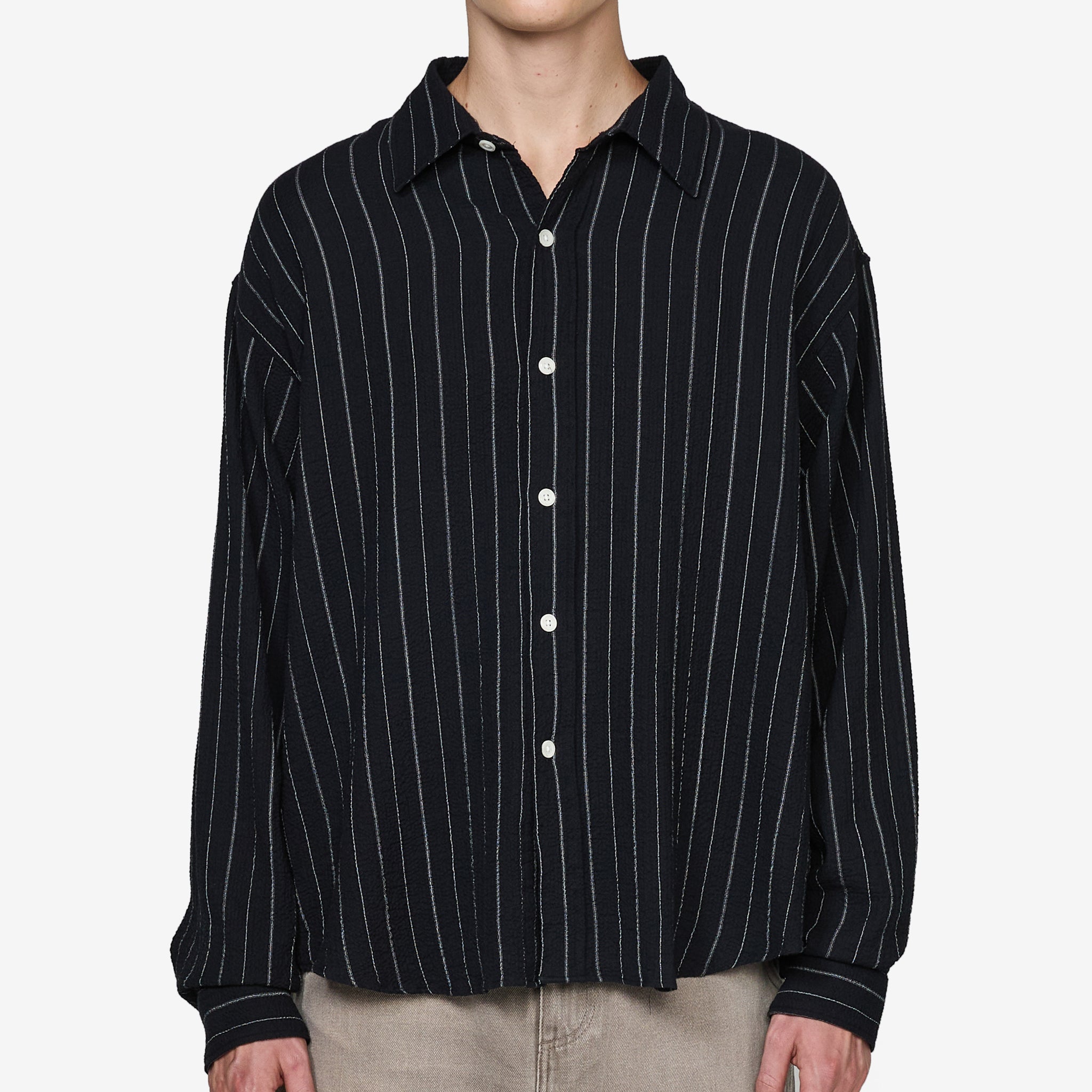 Vacation Shirt for Men - Black Textured Stripe Casual Button Down Shirt | Perfect for Beach Holidays, Summer Travel & Relaxing Getaways