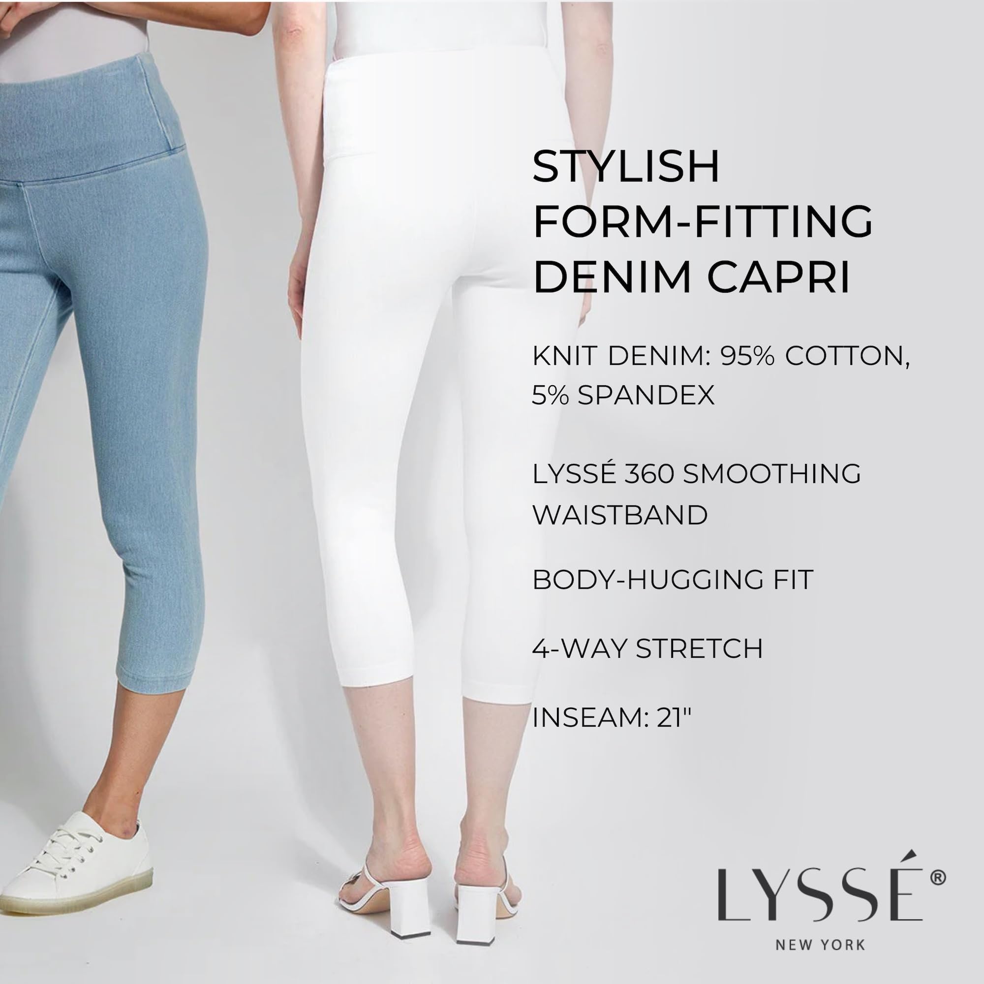 Lyssé Women's Plus Size Denim Capri Leggings - Stretchy Soft Jeggings in Mid Wash (Size 2X) | Comfortable Casual Wear for Everyday Outfits & Summer Fashion