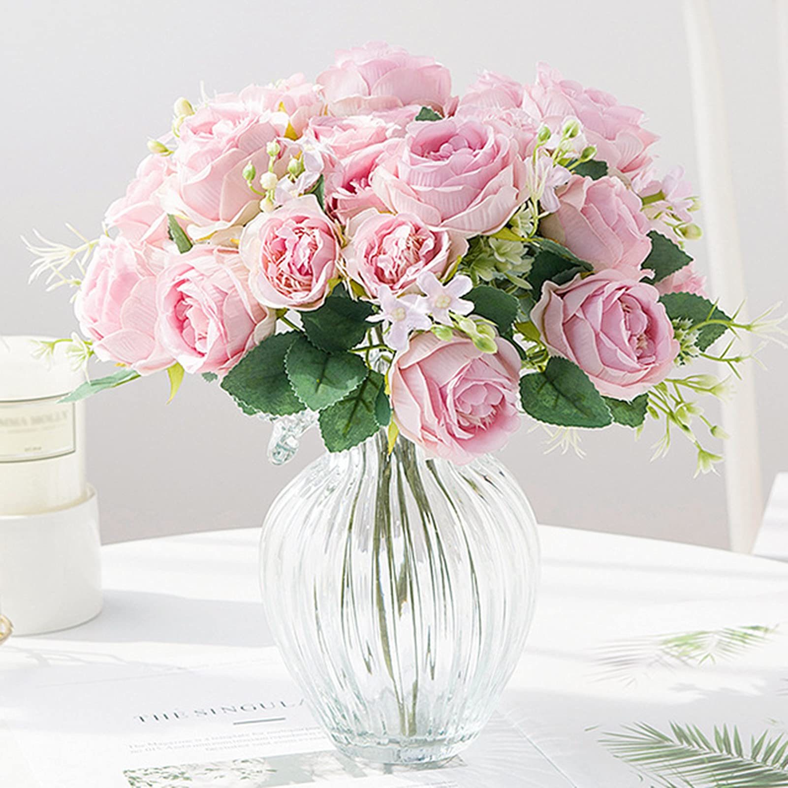 Premium Artificial Peony Bouquet - Silk Fake Flowers for Home & Office Decor, Wedding Centerpieces, Vase Arrangements - Pink & Purple Faux Floral Decor for Living Room, Meeting Room, Tabletop Landscaping