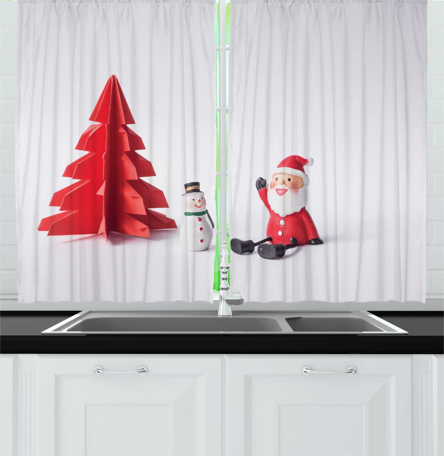Ambesonne Snowman Christmas Kitchen Curtains Set of 2 - 55