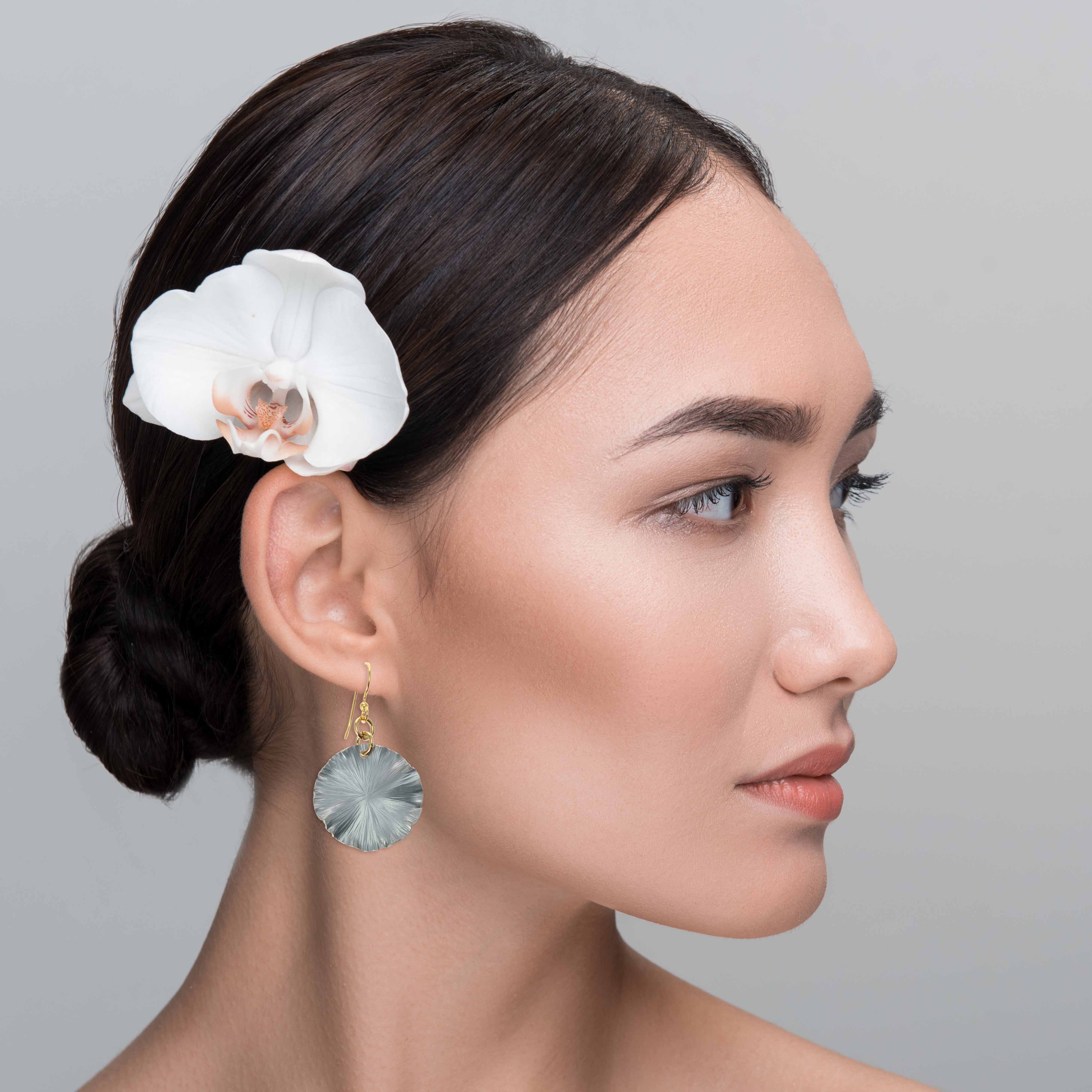 Small Pewter Gray Anodized Lily Pad Leaf Drop Earrings for Women - Elegant Nature-Inspired Jewelry for Parties, Weddings & Everyday Wear