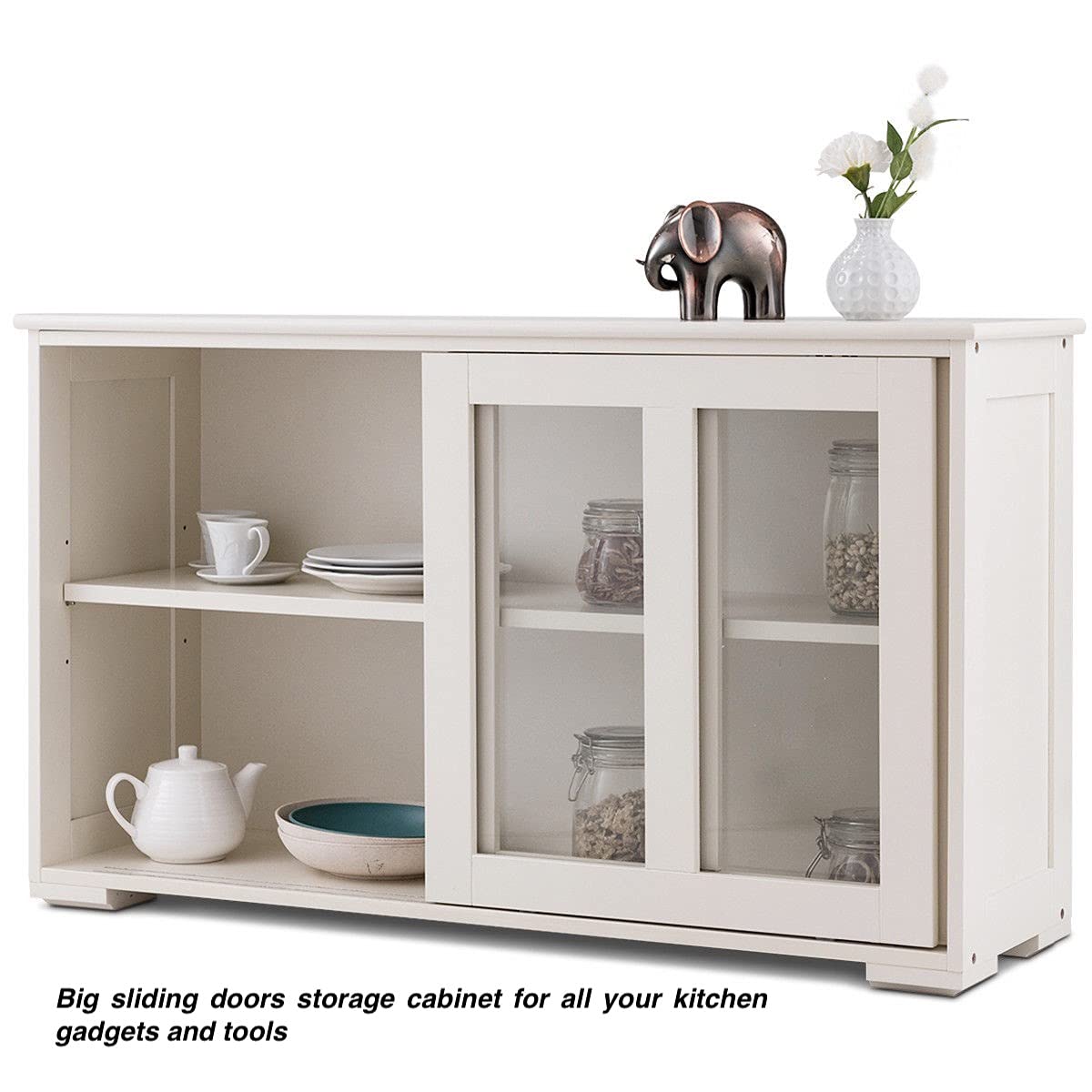 Modern Glass Door Storage Cabinet - 2-Tier Sideboard Buffet Cupboard for Kitchen, Pantry, Dining Room & Office - Spacious Shelving with Sliding Doors - Perfect for Home, Restaurant & Commercial Use - Organize Dishes, Cookware & Supplies