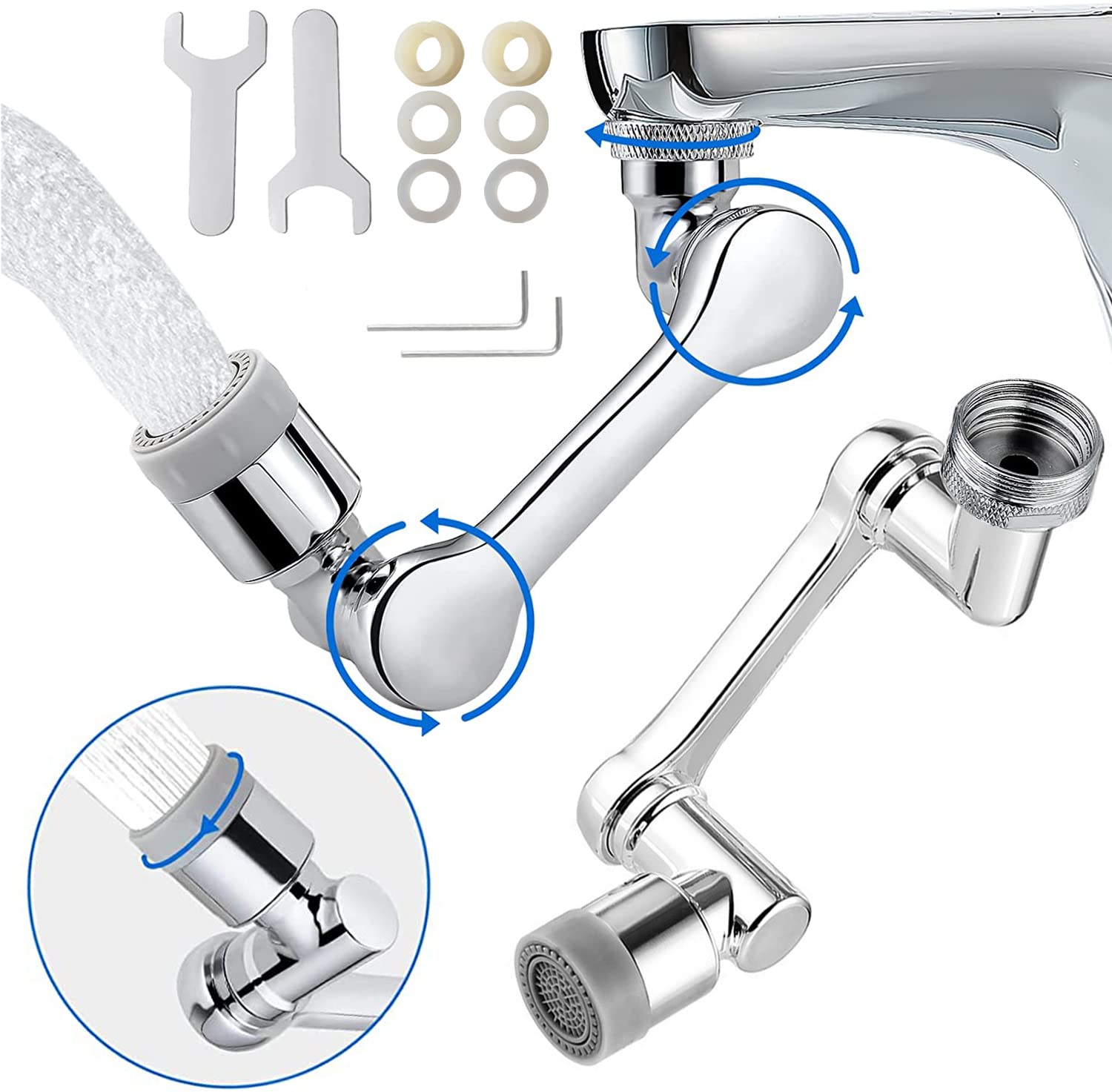2Pcs 1440° Swivel Faucet Extender - Universal Sink Aerator with Shower Spray & Bubble Stream - Splash Filter for Kitchen & Bathroom Sinks - Perfect for Face, Eye & Hair Washing - Reduce Water Splashing While Handwashing Dishes or Brushing Teeth
