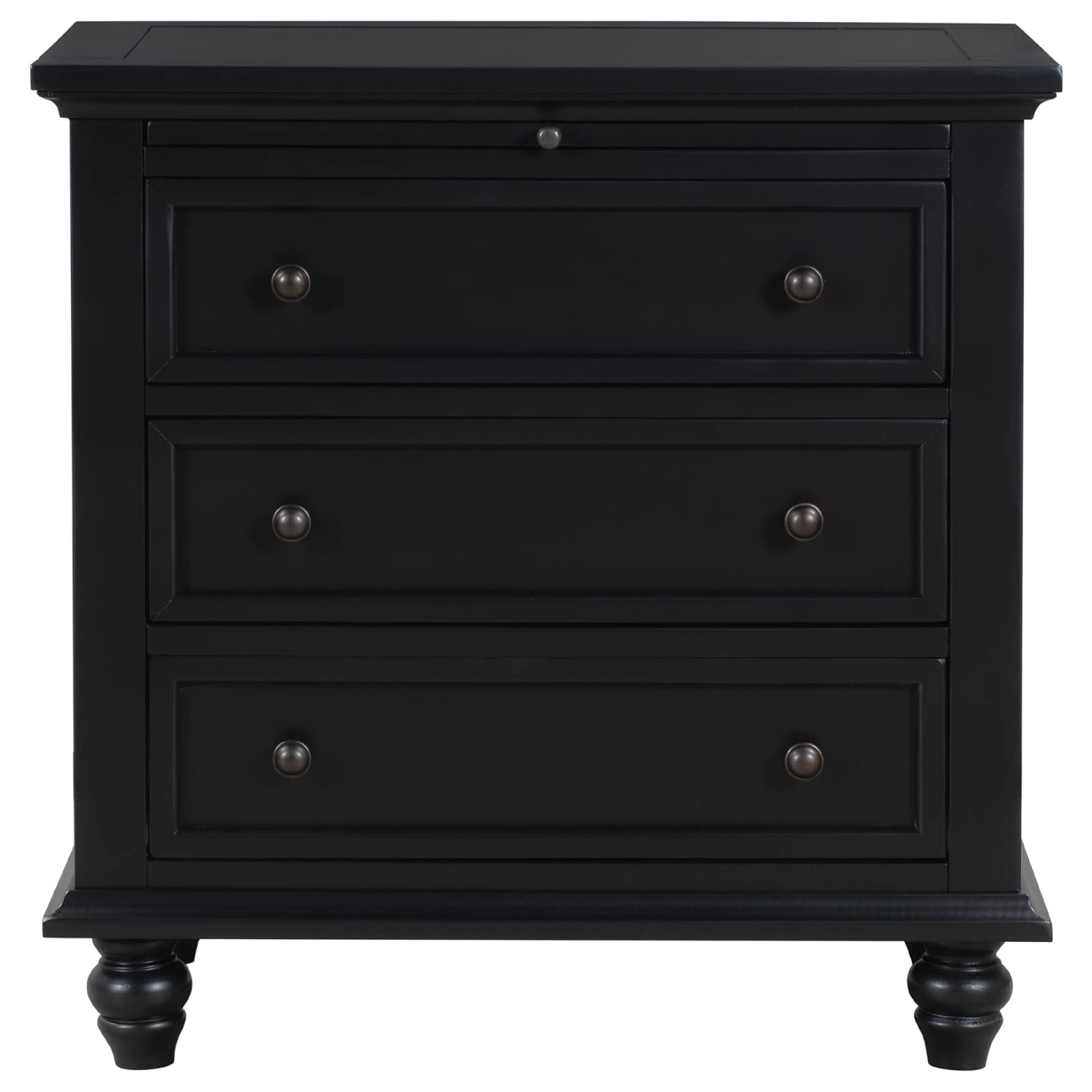 Black Wood 3-Drawer Dresser Nightstand with Pull-Out Tray - Bedroom & Living Room Furniture