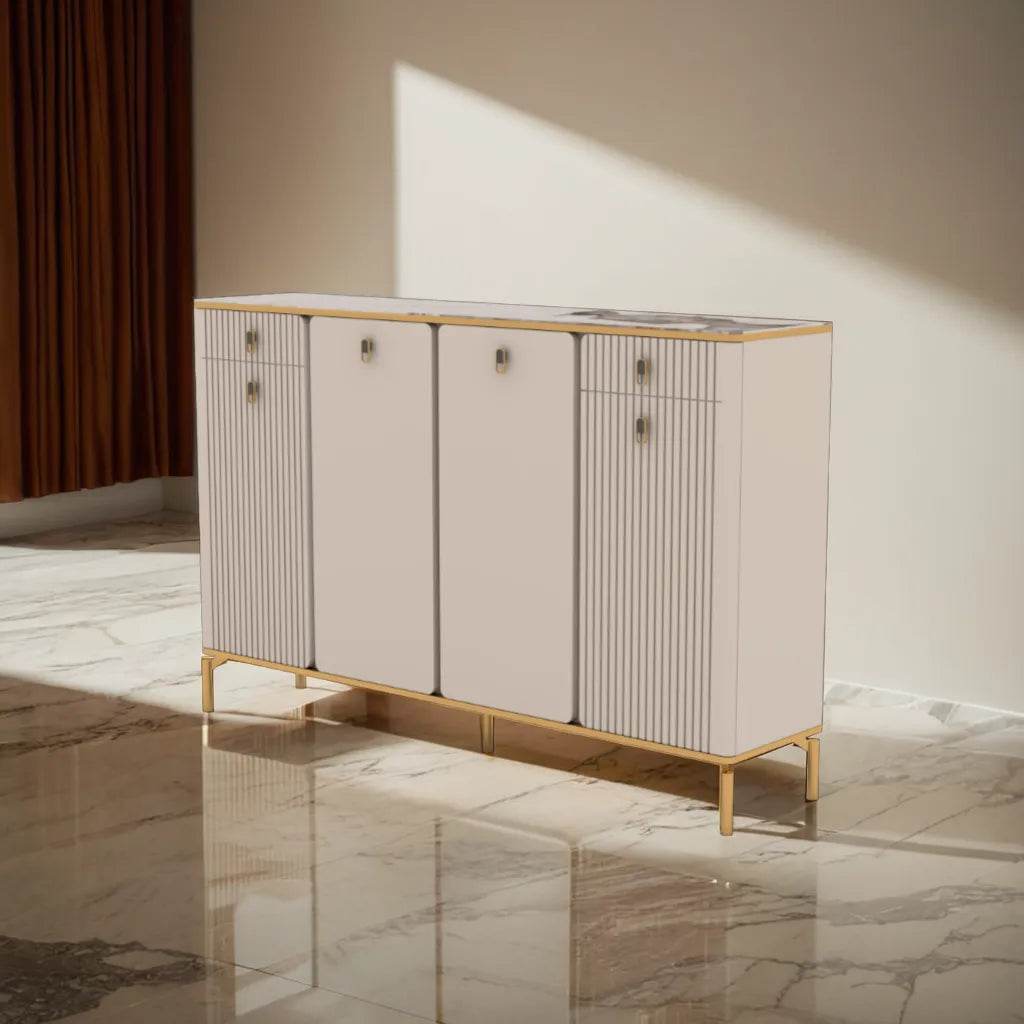 Koda II 4-Door Shoe Cabinet with Durable Sintered Stone Top - 160cm Entryway Storage Organizer for Hallway, Living Room & Bedroom