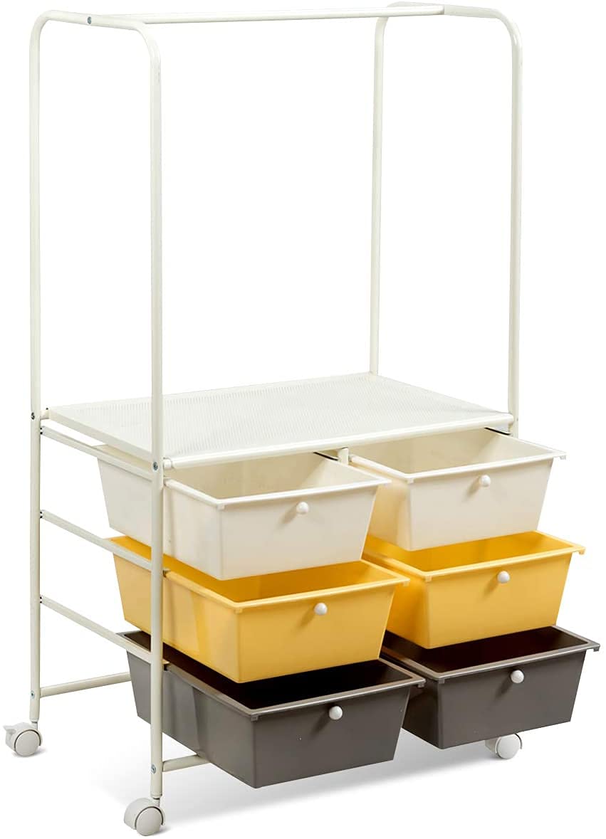 Giantex 3-Tier Rolling Utility Cart with Steel Frame - Makeup Storage Organizer, File Shelf & Drawer - Mobile Storage Cart for Office, Bathroom, Kitchen - Perfect for Home Organization & Workspace Storage