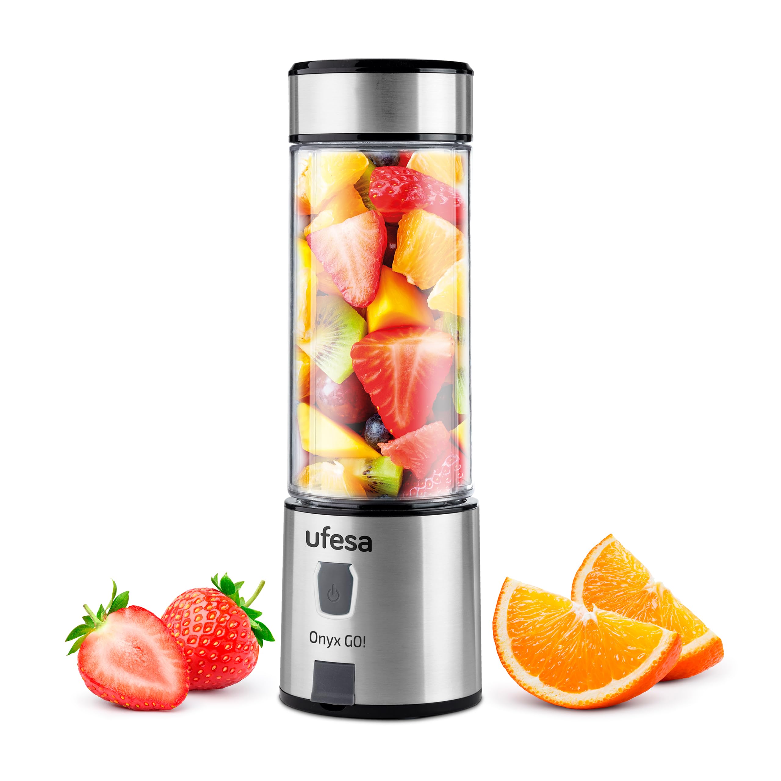 Ufesa Onyx Go! Portable Mini Blender for Smoothies, USB Rechargeable, 400ml Tritan Bottle, 5100mAh Battery, 20 Uses per Charge, Stainless Steel Body & 6 Blades - Perfect for Gym, Travel, and Healthy Drinks at Home