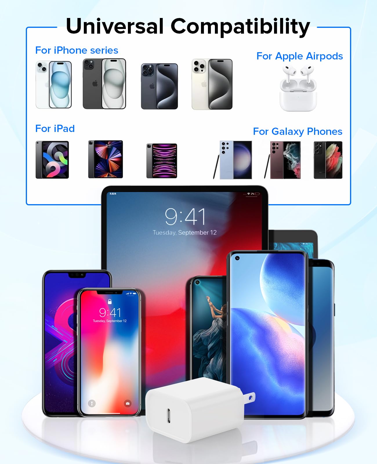 Fast Charging 20W USB C Wall Charger with 6ft Type C Cable - 2 Pack for iPhone 15/15 Plus/15 Pro/15 Pro Max, iPad 10/Mini 6/Air 5/Pro & AirPods Pro | Quick Charge at Home, Office & Travel