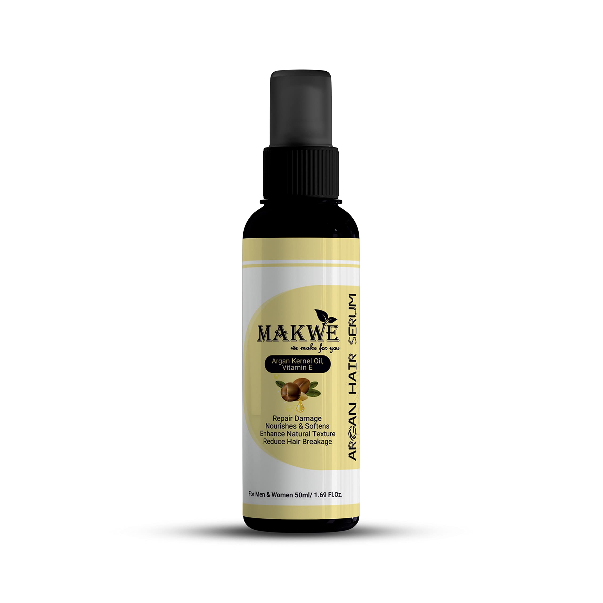 MAKWE Moroccan Argan Oil Hair Serum for Women & Men - Smooth, Frizz-Free & Glossy Hair Treatment with Vitamin E - 50ml for All Hair Types - Perfect for Daily Hydration & Heat Protection