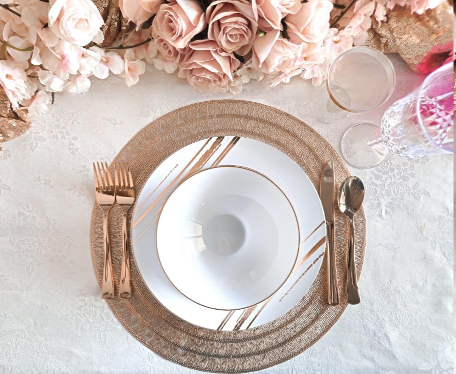 120-Piece Pressed Vinyl Metallic Placemats Set - Elegant Rose Gold Wedding Table Decor for Banquets, Parties & Home Dining - Waterproof & Reusable Table Mats