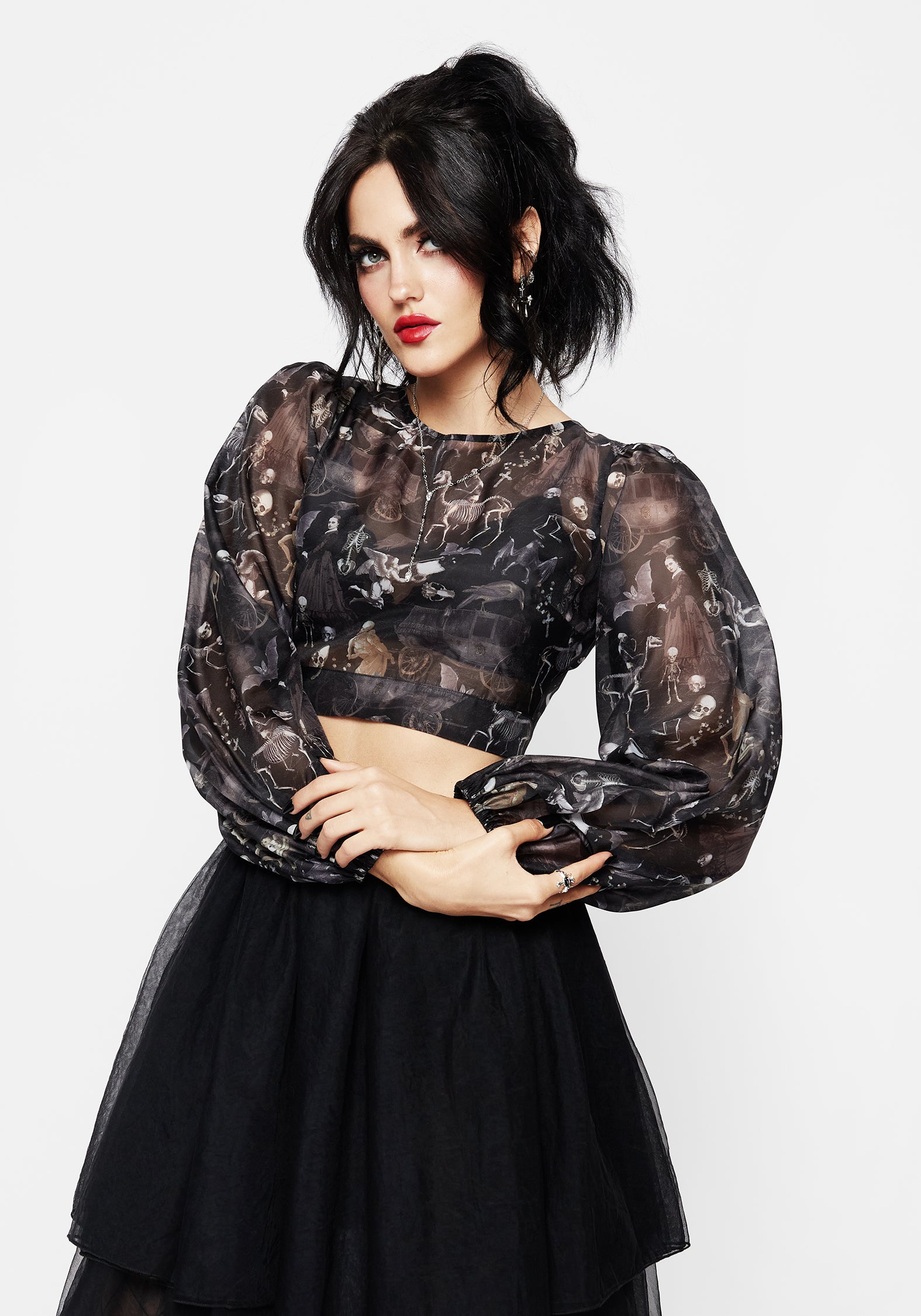 Melancholia Puff Sleeve Tie Back Organza Crop Top | Women's Fashion Blouse | Perfect for Date Night, Party & Special Occasions