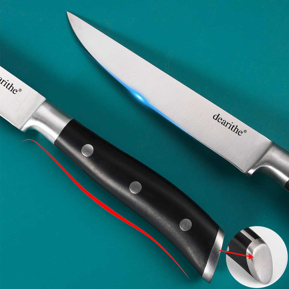 Premium 4-Piece Steak Knife Set - Black Full-Tang Triple Rivet Non-Serrated Stainless Steel Sharp Blades (5 Inches) - Ideal for Restaurants, Kitchen, Camping & Dinner Parties - Dishwasher Safe
