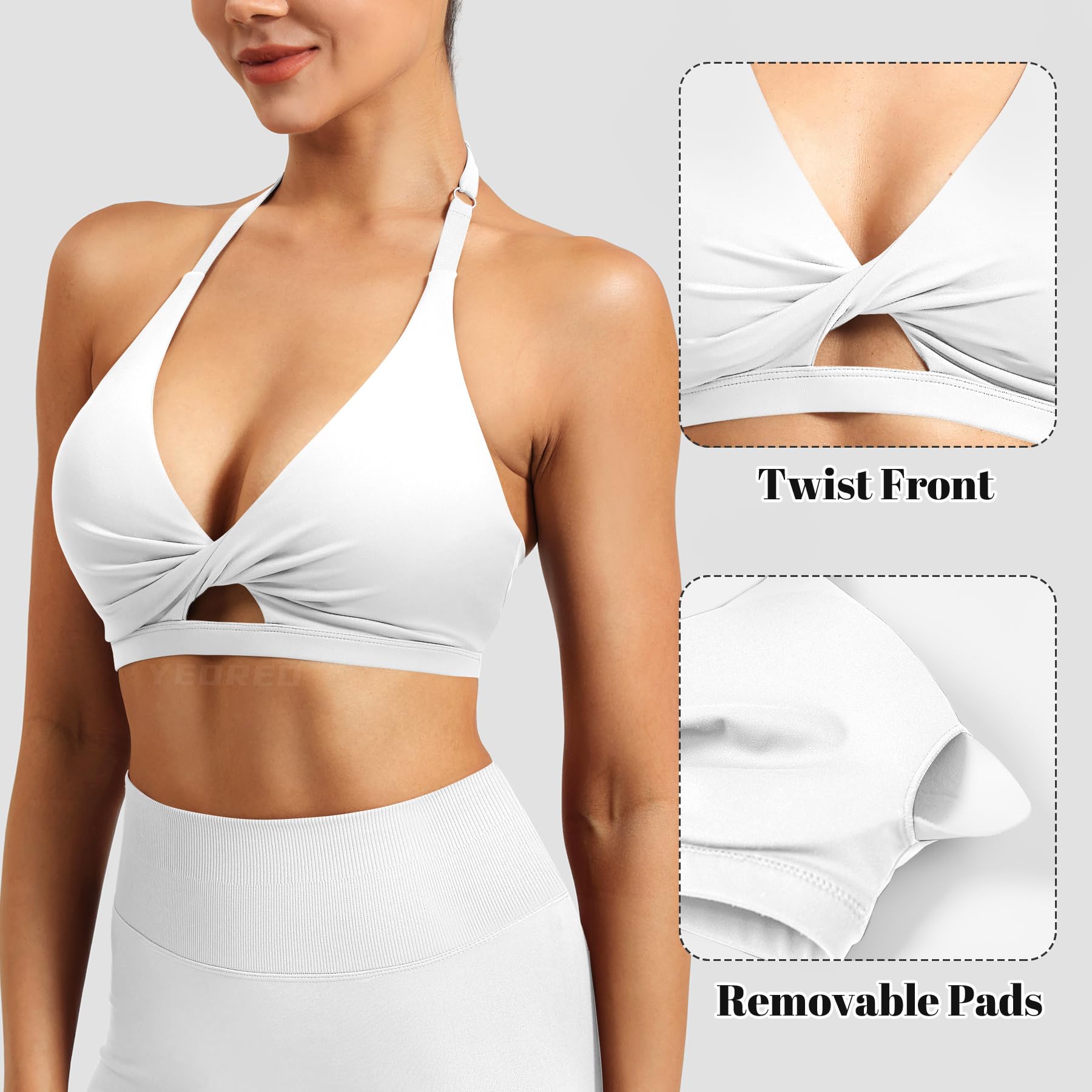 YEOREO Women's Open Back Sports Bra - Adjustable Straps, Padded Medium Impact Workout Top for Yoga & Gym | Perfect for Running, Fitness & Active Lifestyles