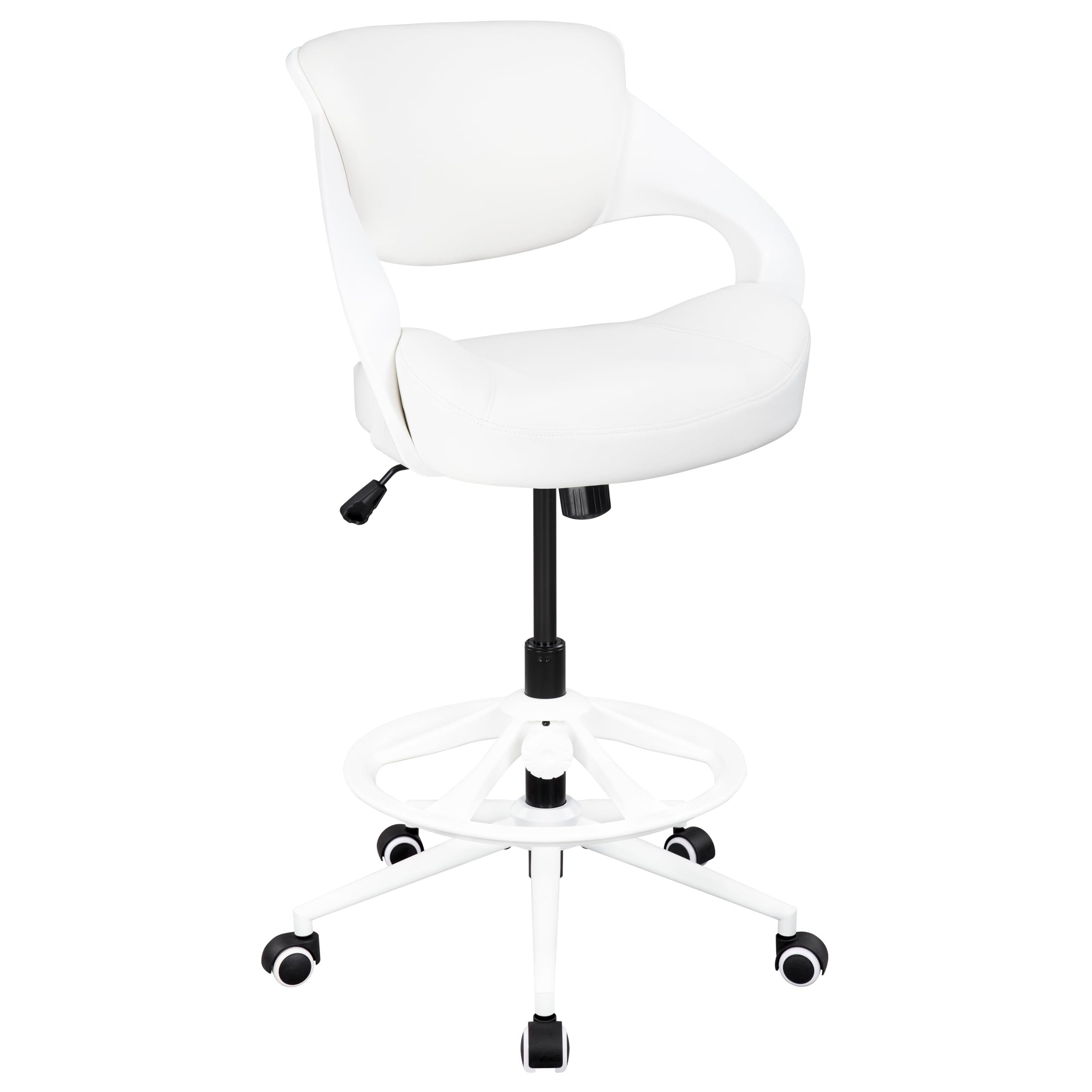 Ergonomic Drafting Chair with Lumbar Support & Foot Ring - Adjustable Swivel Task Chair for Standing Desk - White - Perfect for Office, Home Office & Studio Workspaces