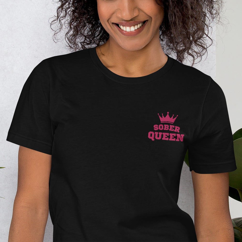 Sober Queen Embroidered Unisex T-Shirt - Stylish Casual Top for Men & Women - Perfect for Sober Living, Recovery Support & Everyday Wear