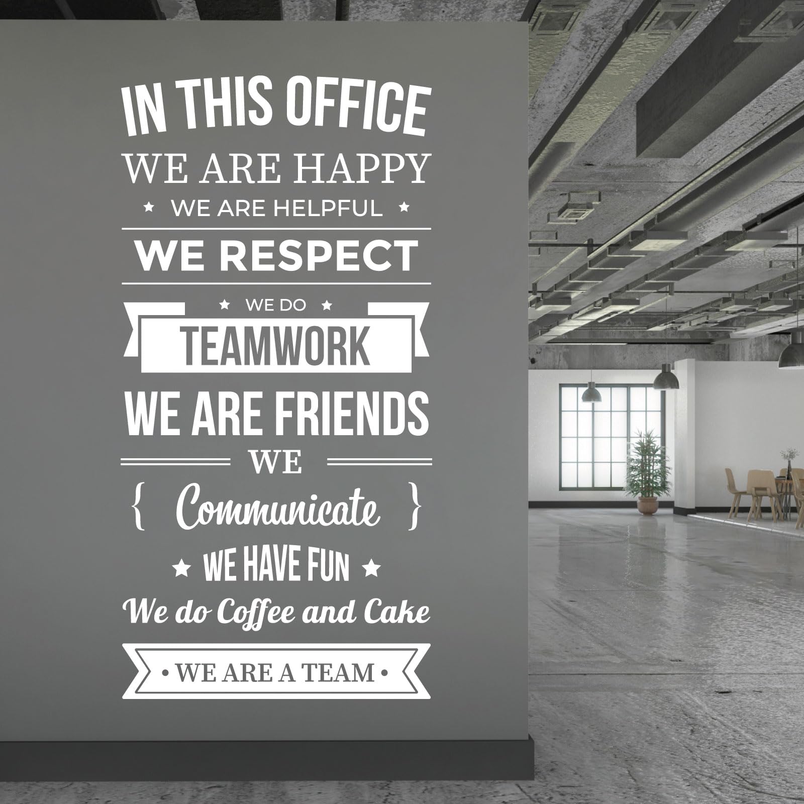 Happy Helpful Respectful Teamwork Office Space Decal Wall Sticker - XXXLarge Black Vinyl Art for Workplace Motivation & Office Decor