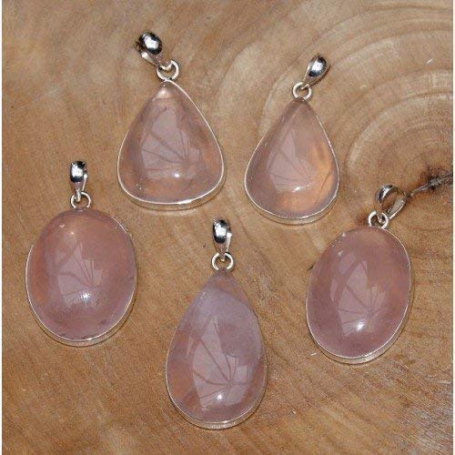 5-Piece Sterling Silver Rose Quartz Pendant Necklace Set | Healing Crystal Jewelry for Women | Perfect for Gifts, Meditation & Spiritual Healing