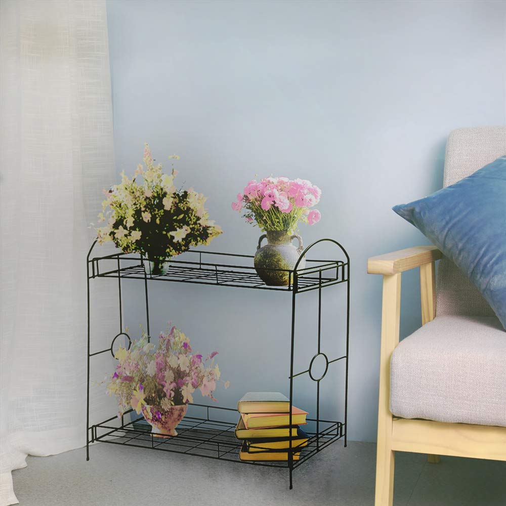2-Tier Metal Flower Stand with Tray - Indoor/Outdoor Plant Holder Rack for Garden, Patio, Balcony & Home Decor - Perfect for Potted Plants, Herbs & Succulents