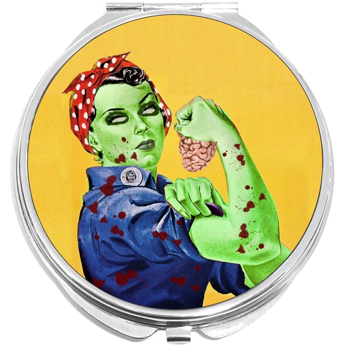 Zombie Rosie The Riveter Compact Mirror with Mirror - Portable Folding Makeup Mirror for Travel, Purse & On-the-Go Touch Ups | Vintage Inspired Cosmetic Compact for Women