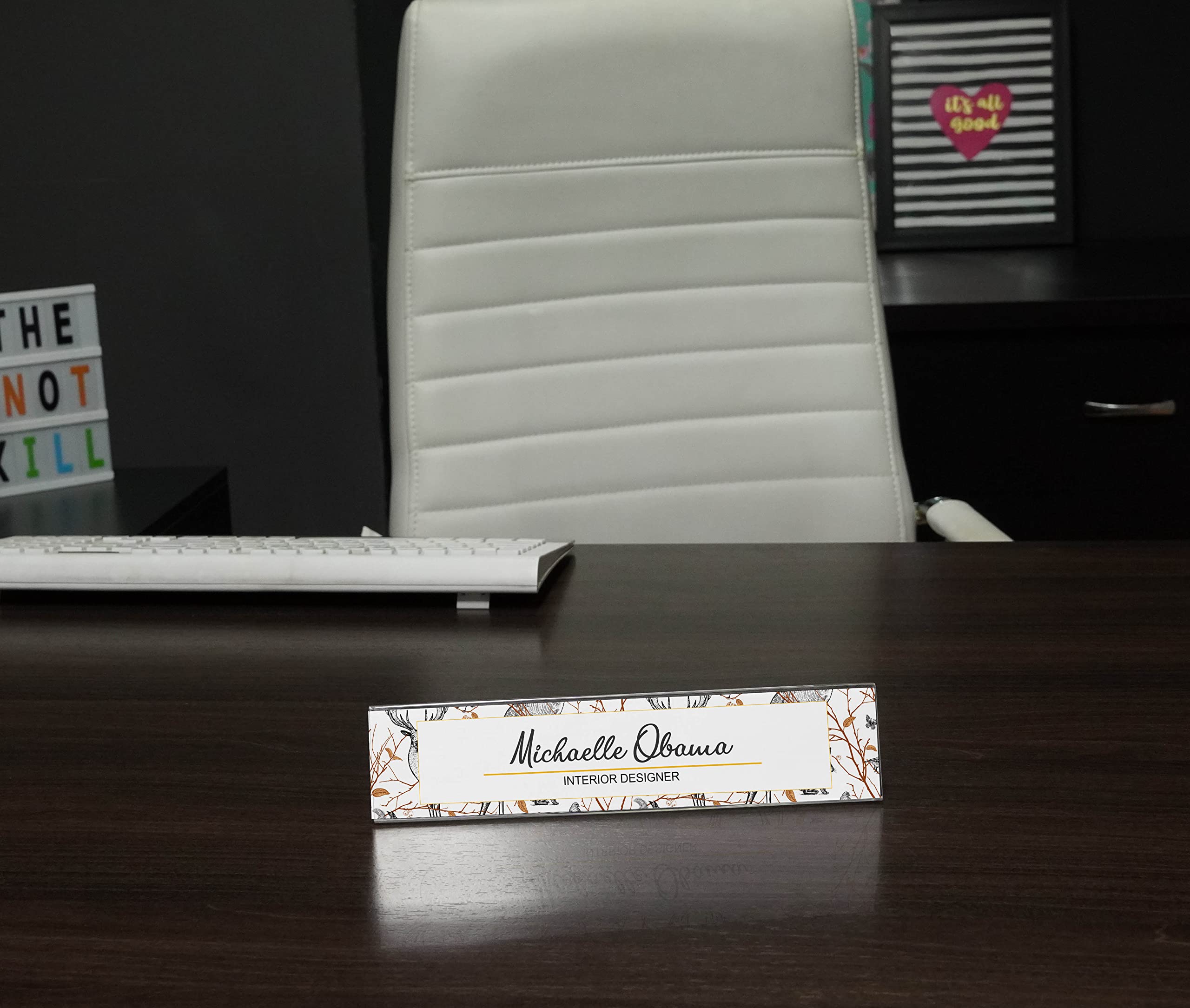 Personalized Acrylic Desk Name Plate - Custom White Tail Deer Design - 2x8 Inches Office Name Sign - Perfect for Corporate Gifts, Home Office Decor & Reception Desk Accessories