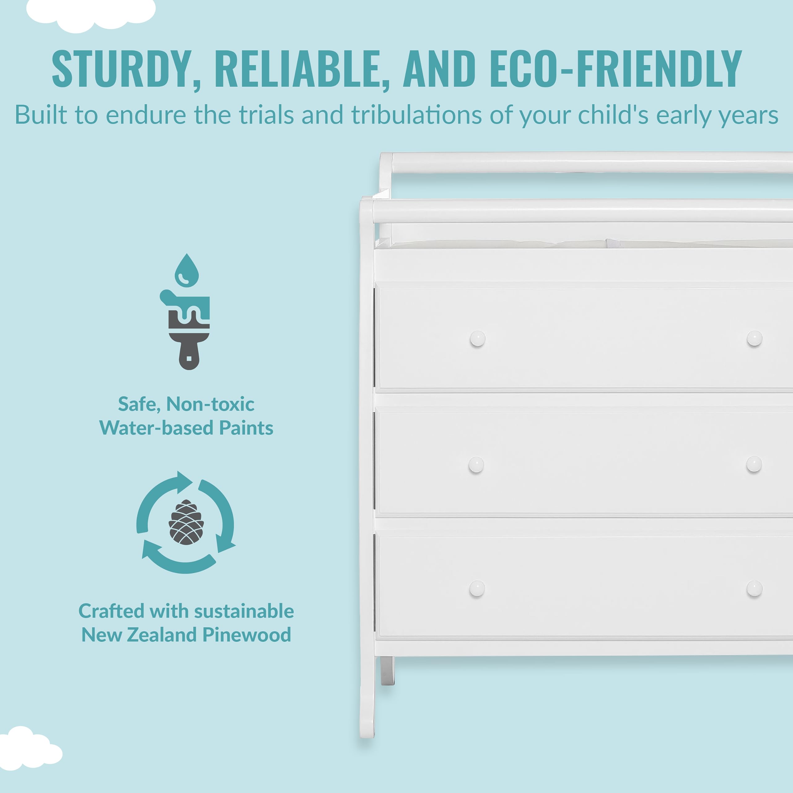 Dream On Me Liberty Collection 3-Drawer Baby Changing Table with Safety Rail - Nursery Dresser for Diaper Changing & Storage | Perfect for Newborns & Toddlers
