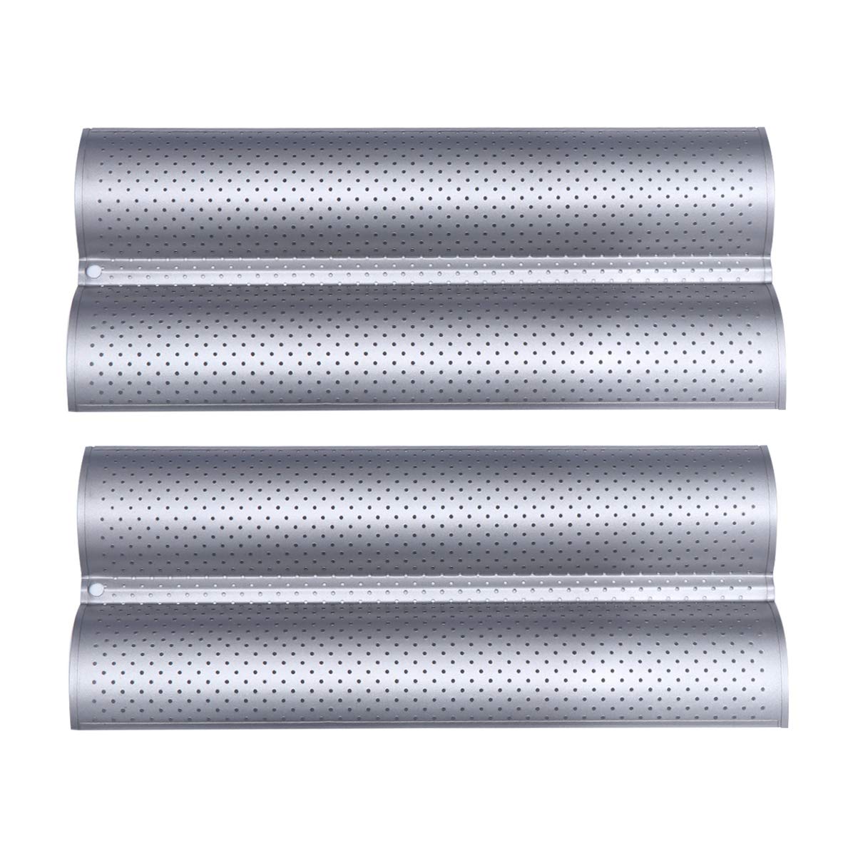 Hemoton Nonstick Perforated Bread Pan Set - 2 Pack Waved Loaf Baking Tray Mold for Homemade Bread, Sandwich & Toast | Small Silver | Perfect for Home Kitchen, Baking Enthusiasts & Gift Giving