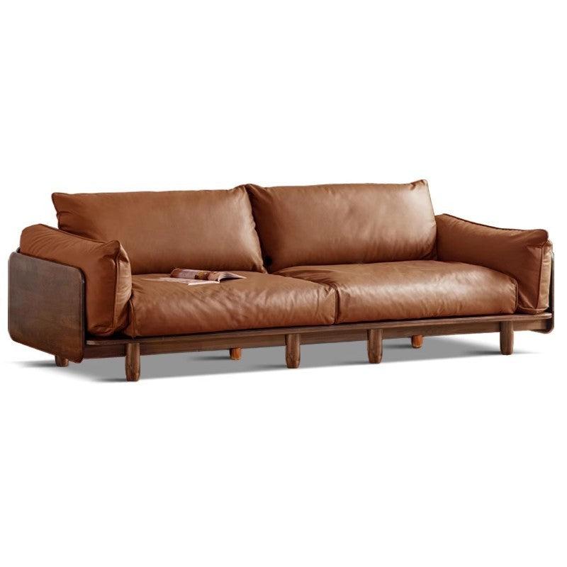 Oak Solid Wood Leather & Fabric Straight Sofa - Durable Modern Living Room Furniture for Home & Office
