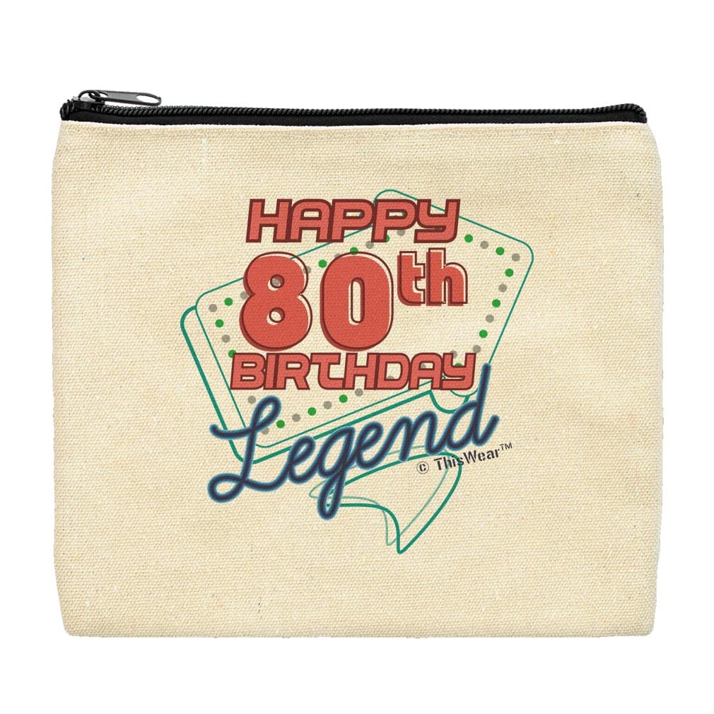 ThisWear 80th Birthday Gifts for Women - 2-Pack Cosmetic Bags with 'Happy 80th Birthday Legend' Design - Perfect for Birthday Party Decorations, Gift Giving & Travel Organizers