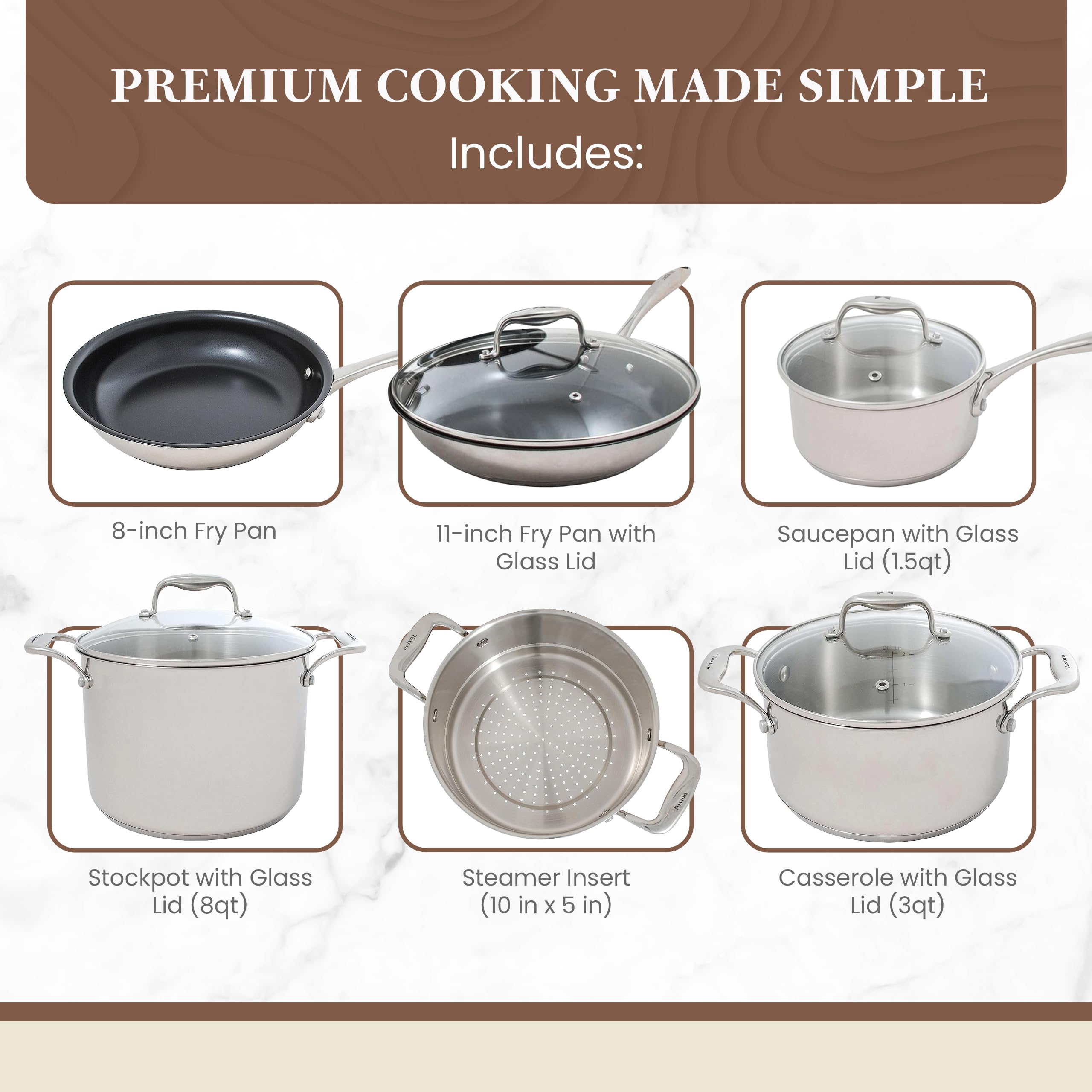 Premium 9.8-Quart Triple Clad Party Pot with Glass Lid & 3-Quart Steamer - PTFE & PFOA Free, Oven & Freezer Safe, Induction Compatible - Perfect for Large Gatherings, Cooking, Steaming & Meal Prep