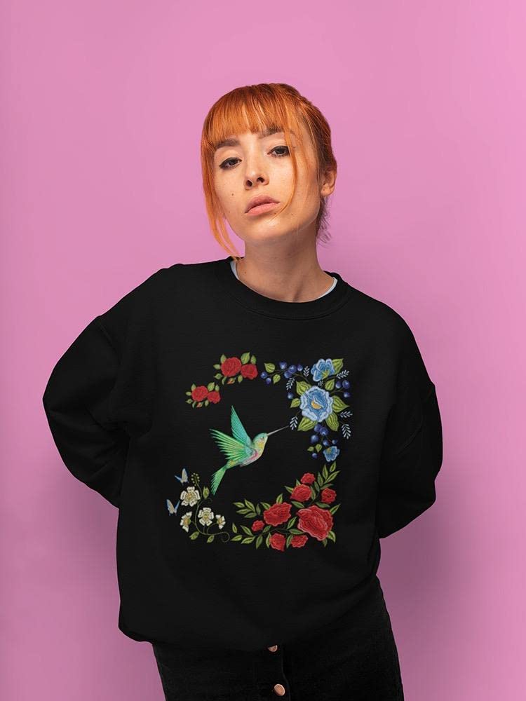 Smartprints Hummingbird & Flowers Women's Sweatshirt - Trendy Casual Pullover for Everyday Wear | Perfect for Outings, Coffee Dates & Relaxing at Home