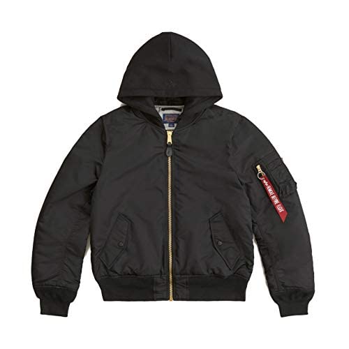 Alpha Industries Men's MA-1 Hooded Bomber Flight Jacket - Lightweight Waterproof Windbreaker for Outdoor, Travel & Streetwear Fashion