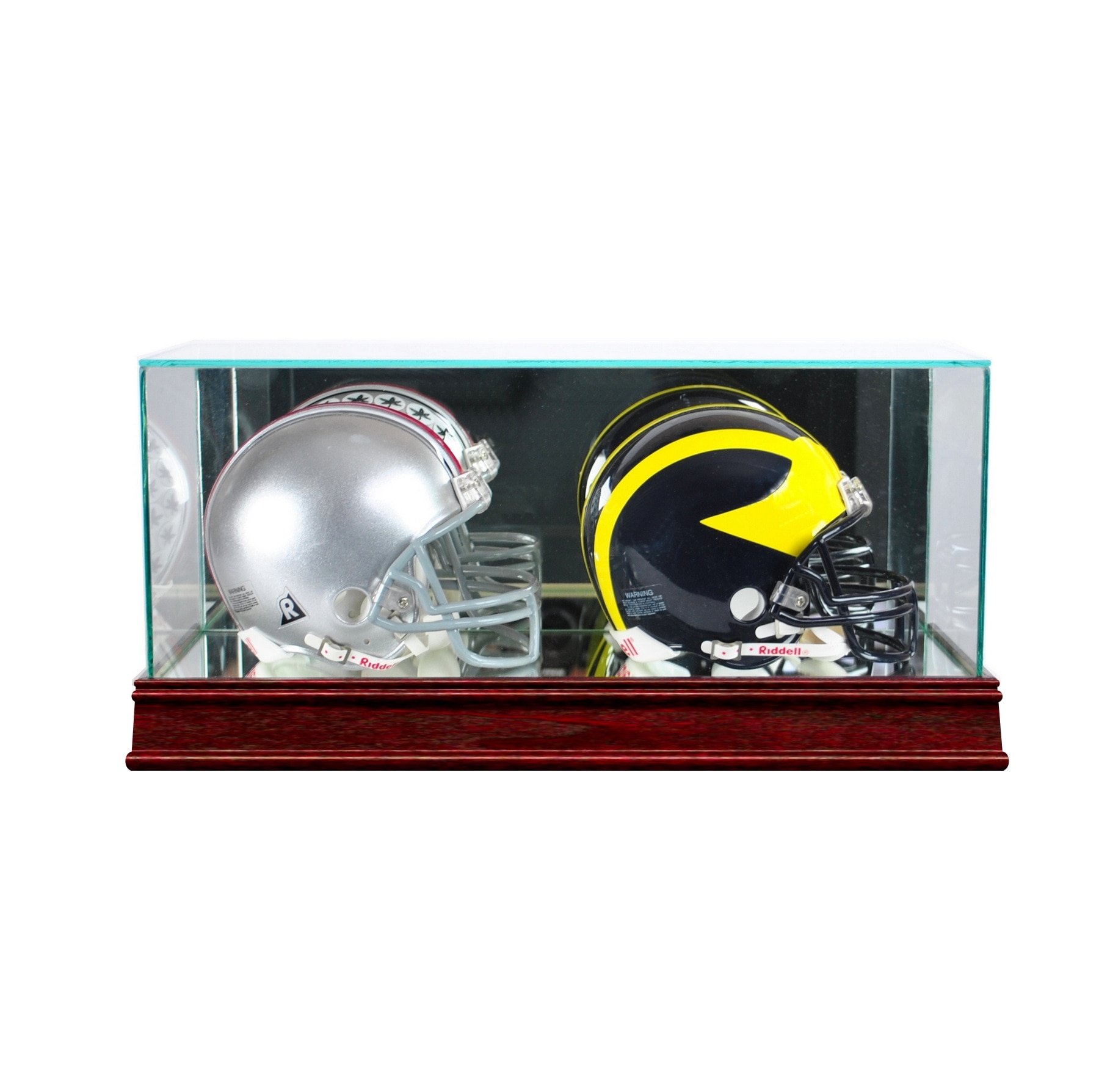 Premium Double Mini Football Helmet Display Case with Sport Moulding - Perfect for Collectors, Man Cave Decor & Sports Memorabilia Showcase