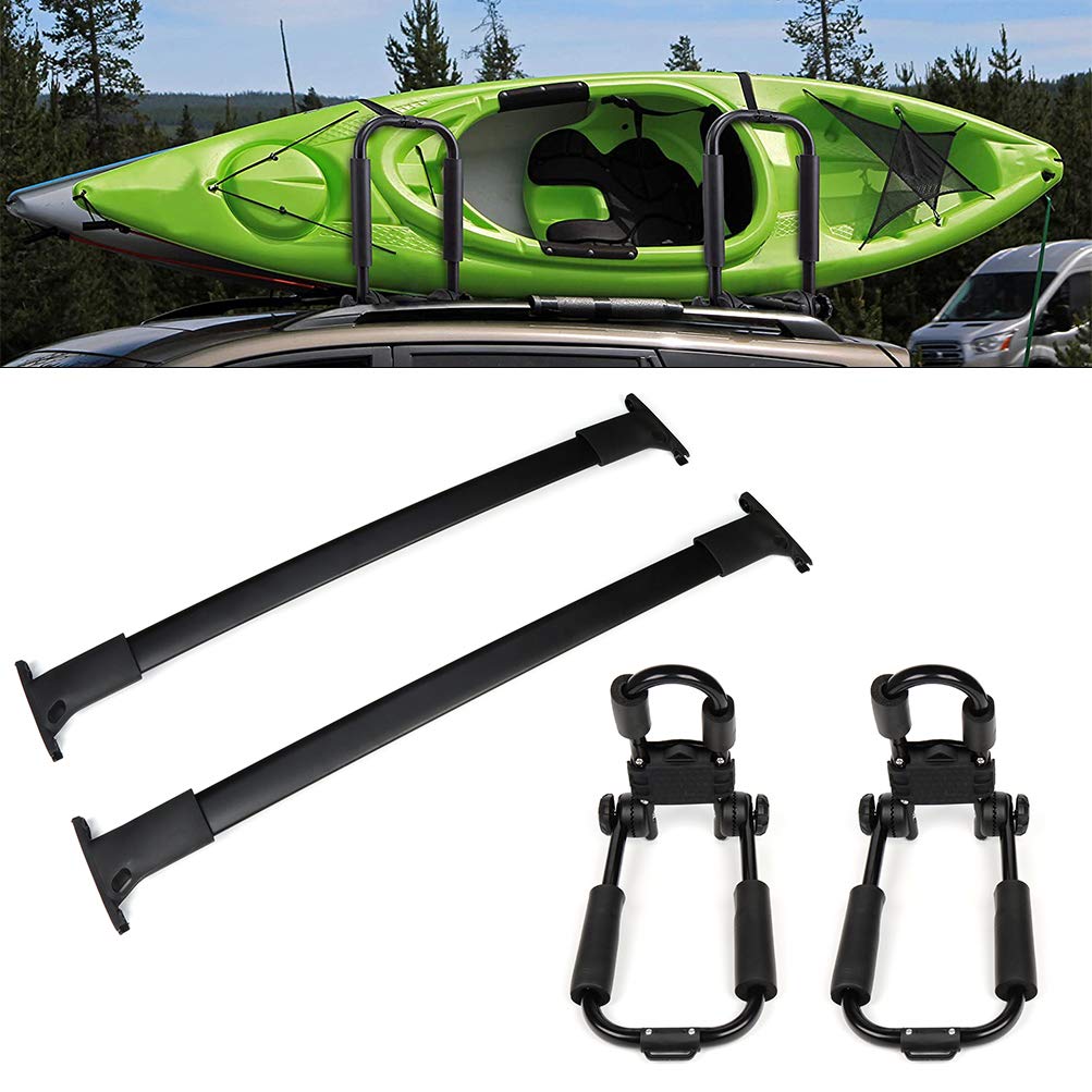 ECCPP Aluminum Roof Rack Cross Bars with J-Bar Kayak Carrier for 2013-2019 Ford Escape - Heavy Duty 2x Roof Rack + 2x Kayak Mounts for Outdoor Adventures, Camping & Water Sports