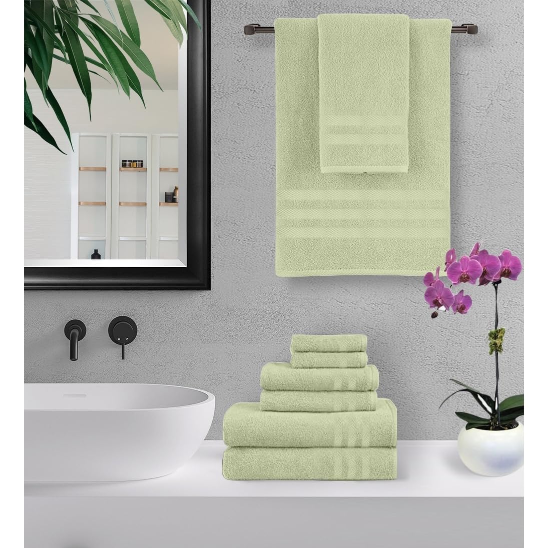 Premium 6-Piece 650 GSM Cotton Bath Towel Set in Sage Green | Ultra Soft & Absorbent | Luxury Bathroom Essentials for Spa, Hotel & Home Use
