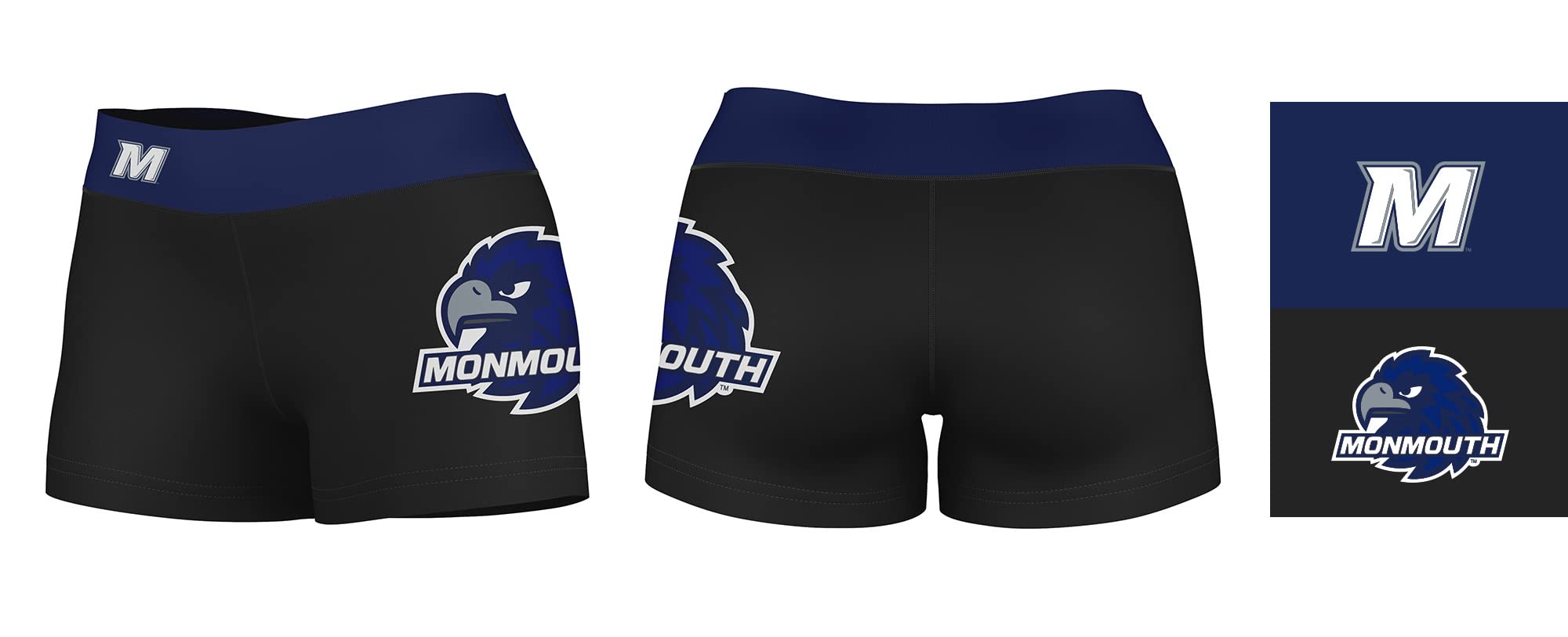 Vive La Fete Monmouth Hawks Women's Workout Yoga Shorts - Soft High-Waist Athletic Shorts with Thigh & Waistband Logo - Perfect for Gym, Running, Yoga & Lounge Wear