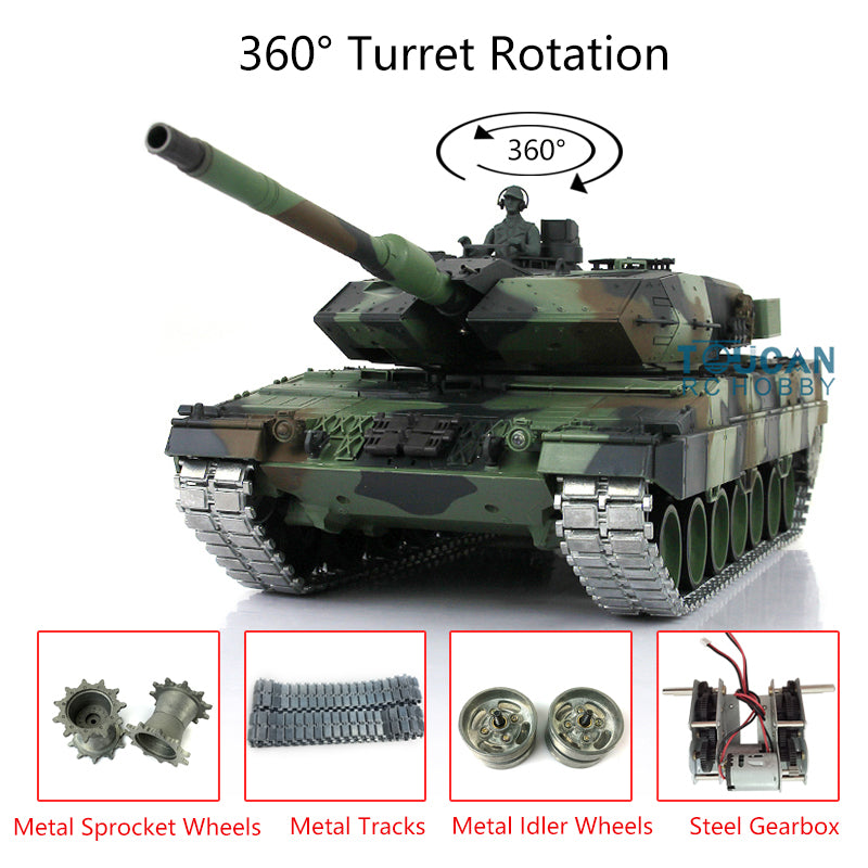 2.4GHz Henglong 1/16 Scale TK7.0 Edition Metal Leopard 2A6 RC Tank with 360° Rotating Turret & Battery Charger - Remote Control Military Toy for Adults & Kids, Outdoor Play & Collectible Display