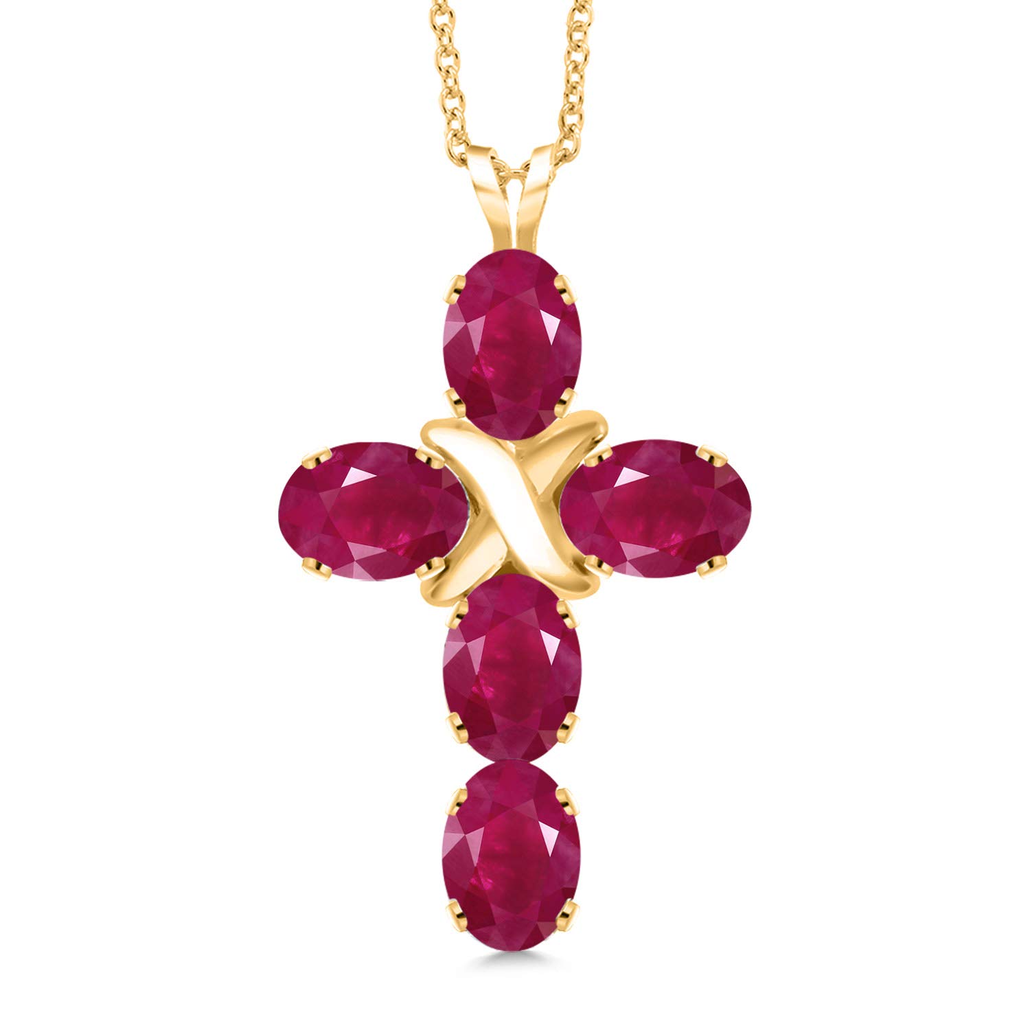 Gem Stone King 6X4MM Oval Birthstone Cross Necklace for Women - 18K Yellow Gold Plated Silver Christian Crucifix Pendant with 18 Inch Chain | Religious Jewelry Gift for Baptism, Confirmation & Daily Wear