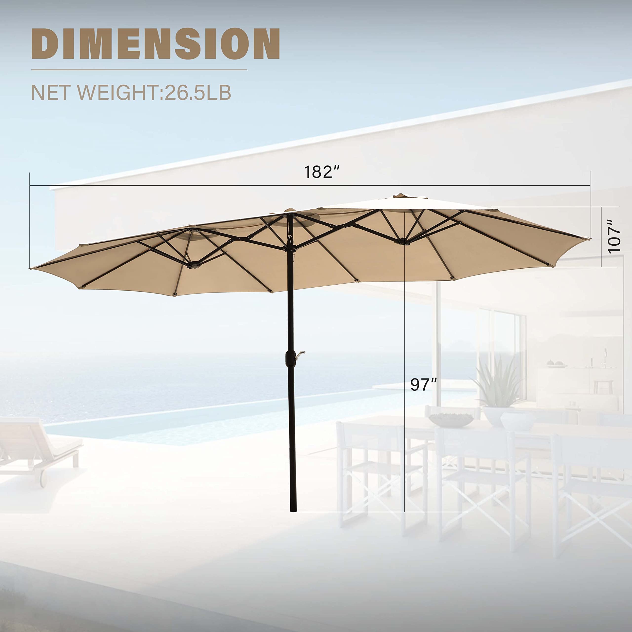 15 FT Large Outdoor Patio Umbrella - Sun Shade for Backyard, Pool, Deck & Garden | Perfect for Outdoor Dining, Lounging & Poolside Relaxation
